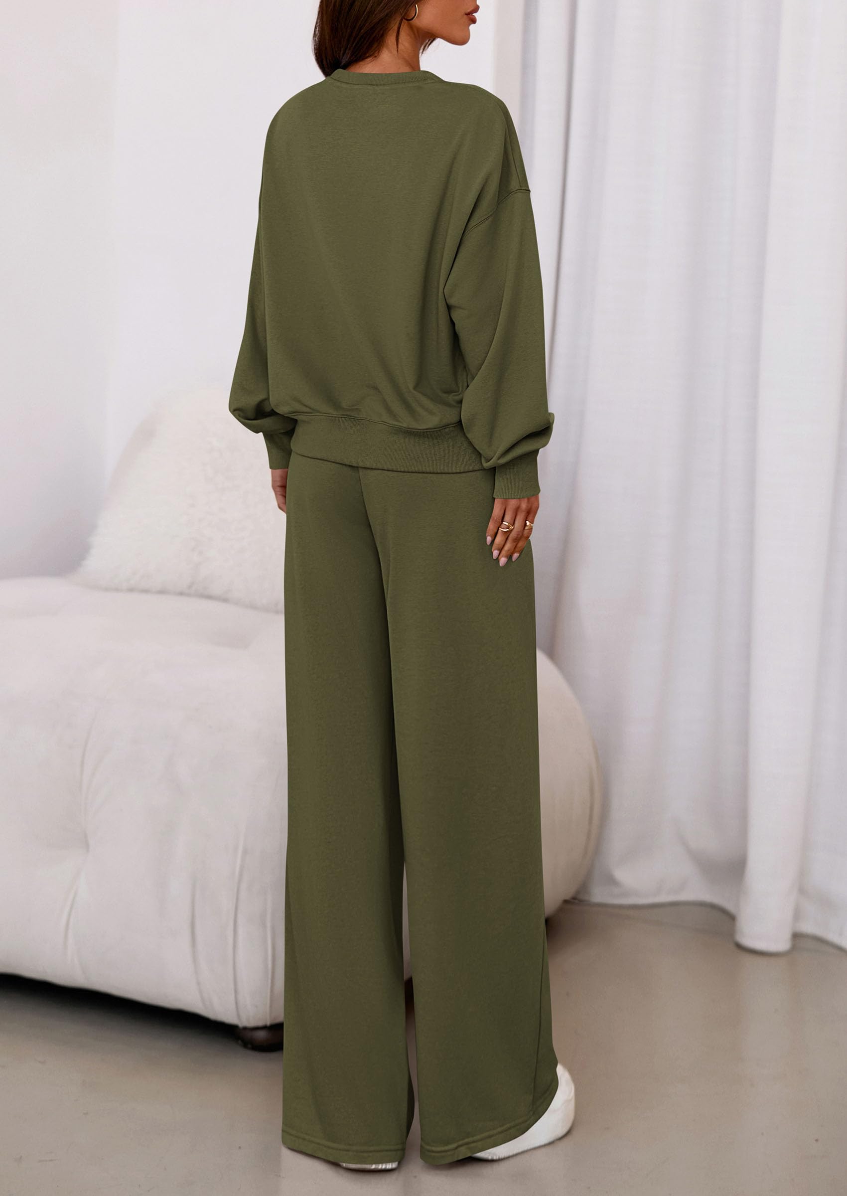 Womens Loose Fit Casual 2 Piece Lounge Set,Army Green,M
