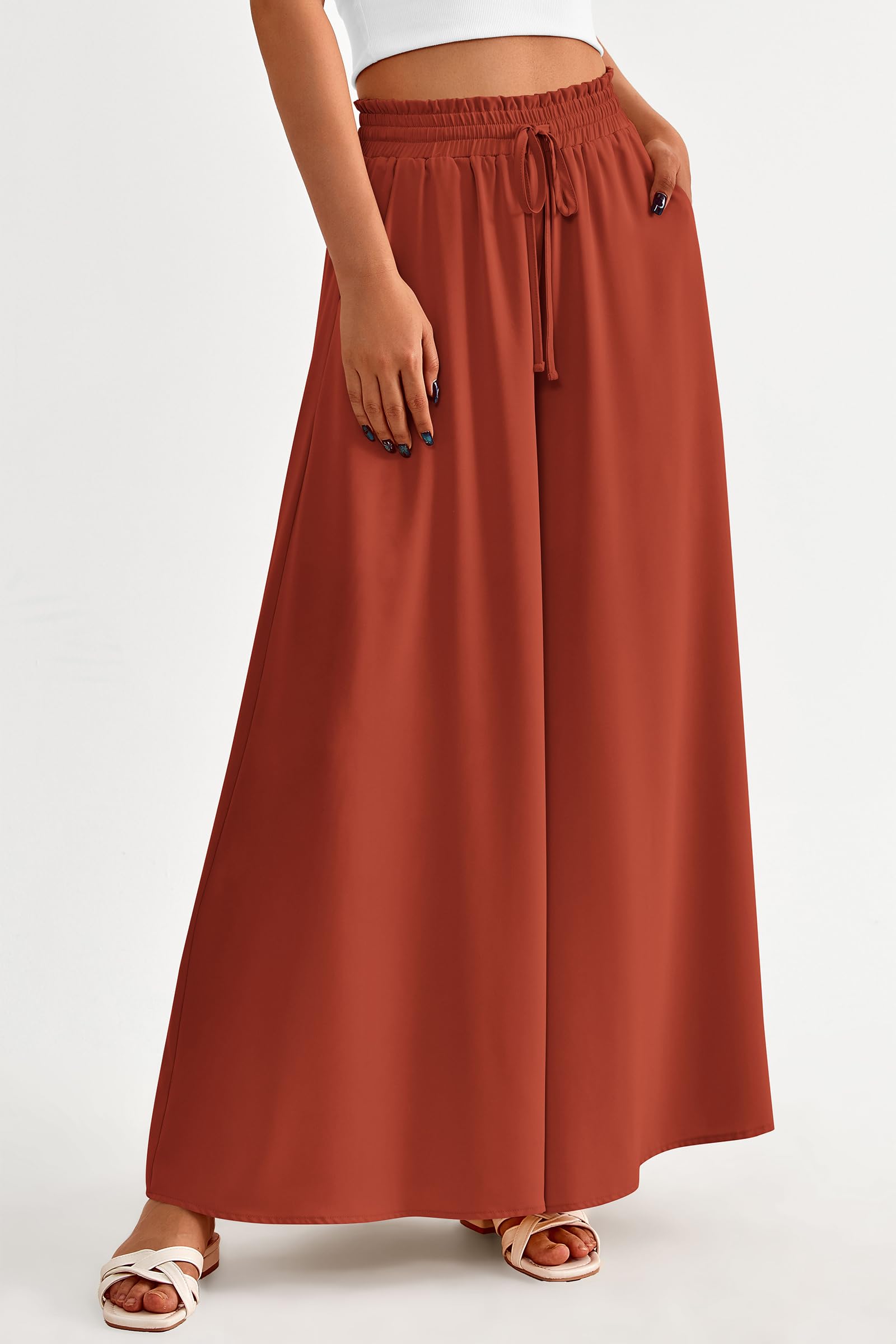 Summer Wide Leg Palazzo Pants for Women Casual,Brick Red,S