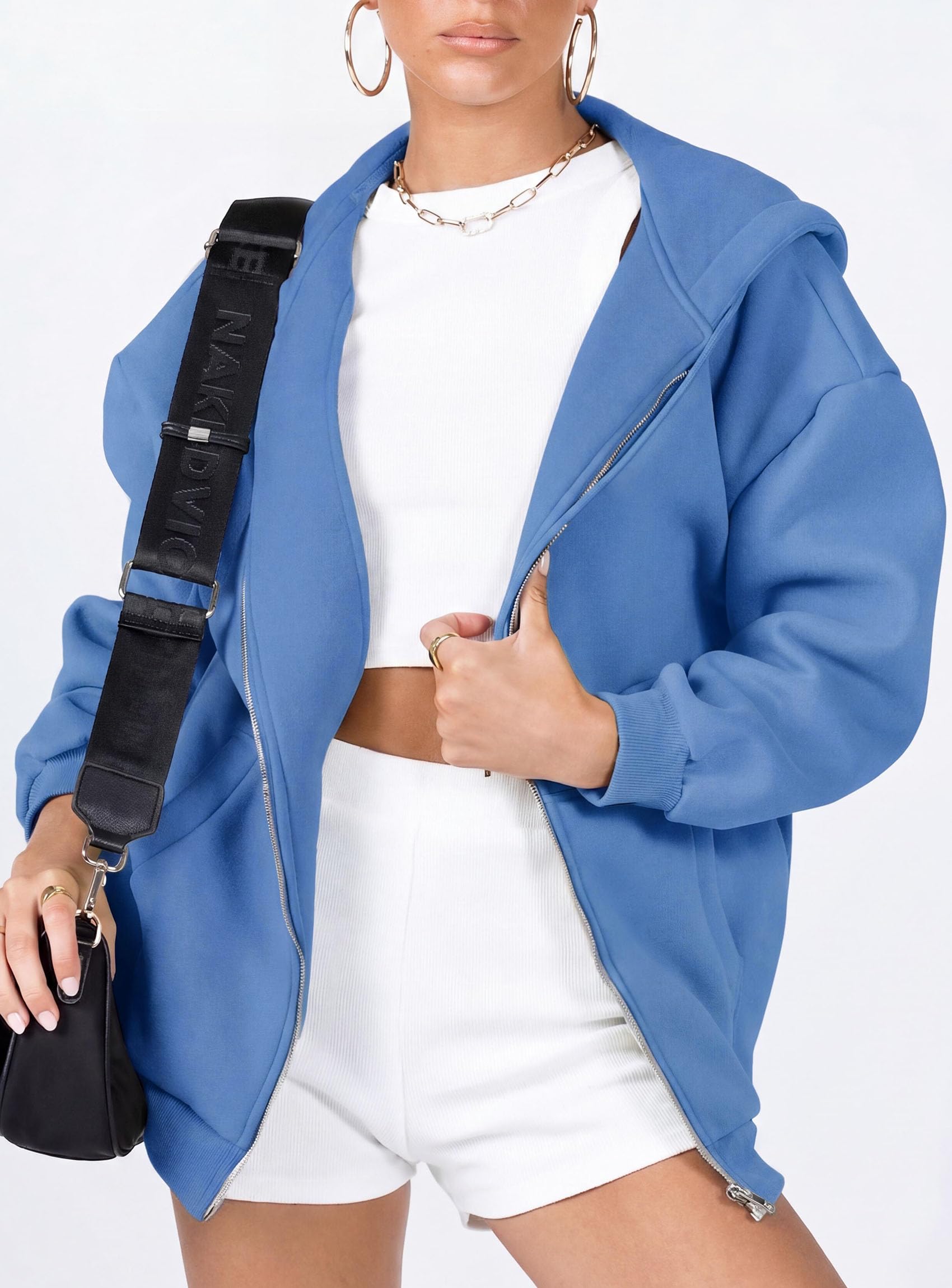 Women's Fall Zip Up Hoodies Sweatshirts Sky Blue