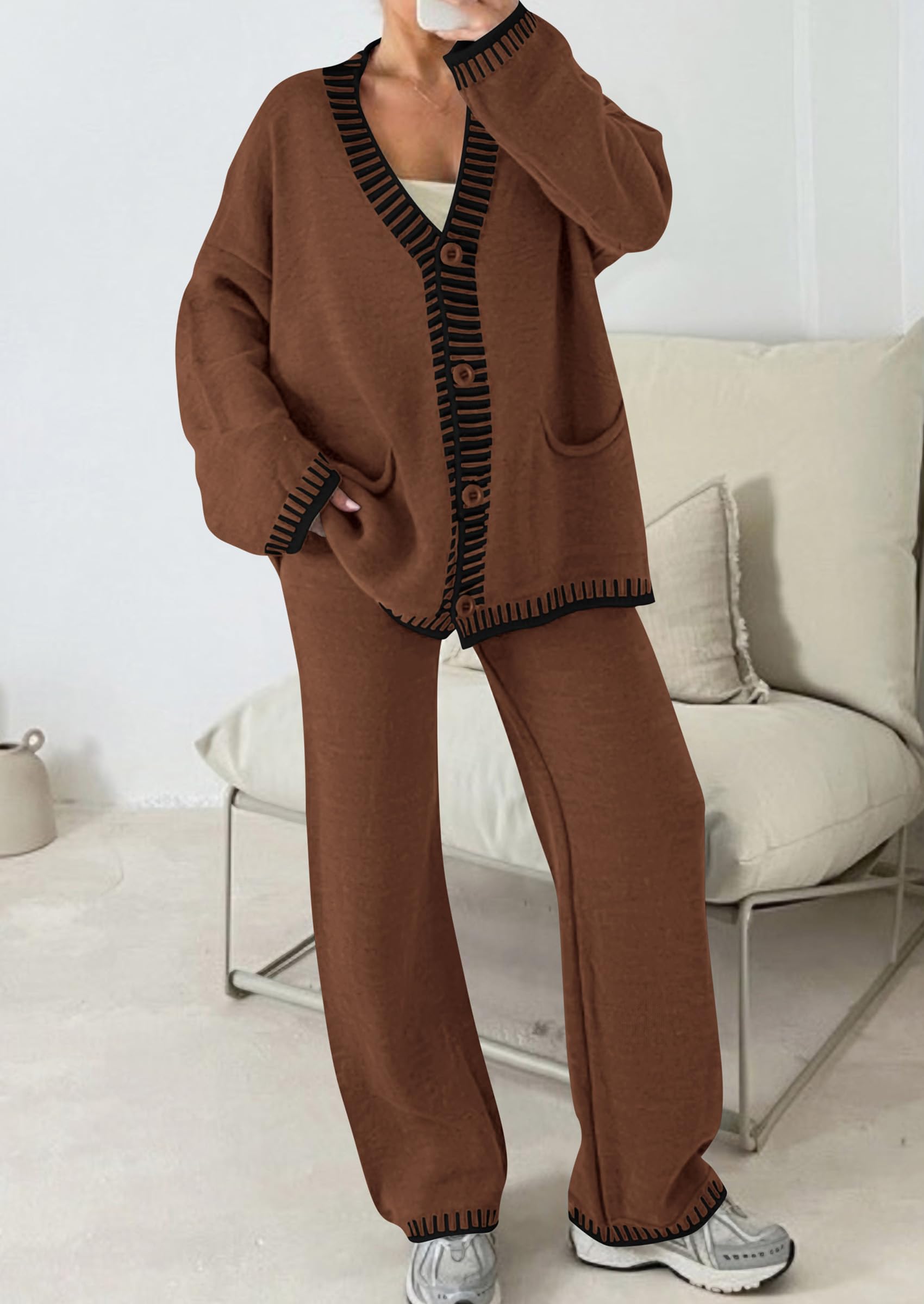 Women's Fall 2 Piece Matching Cozy Knit Sweater Lounge Sets