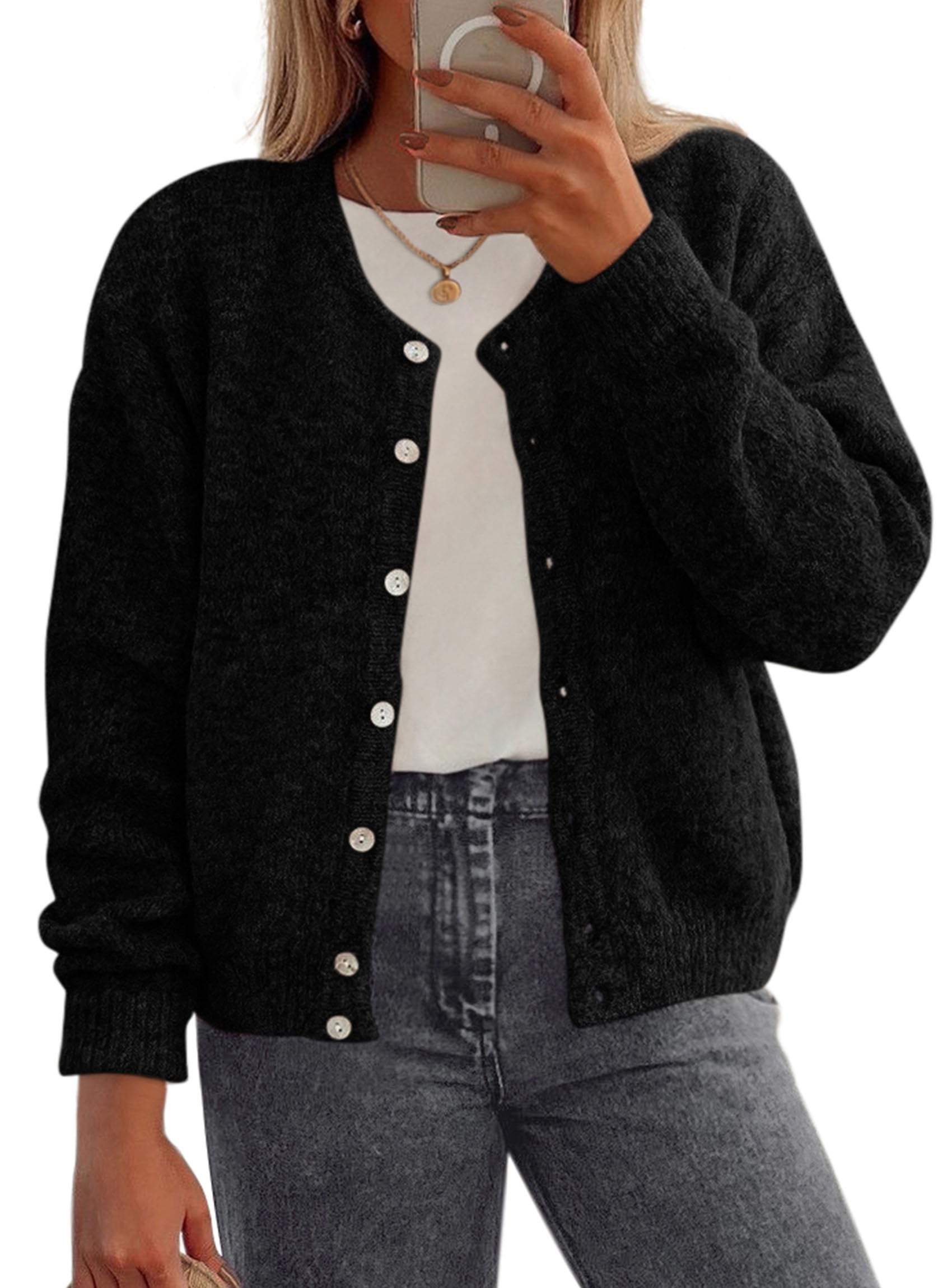 Womens Long Sleeve Cardigan Sweaters Button Down Knit Tops