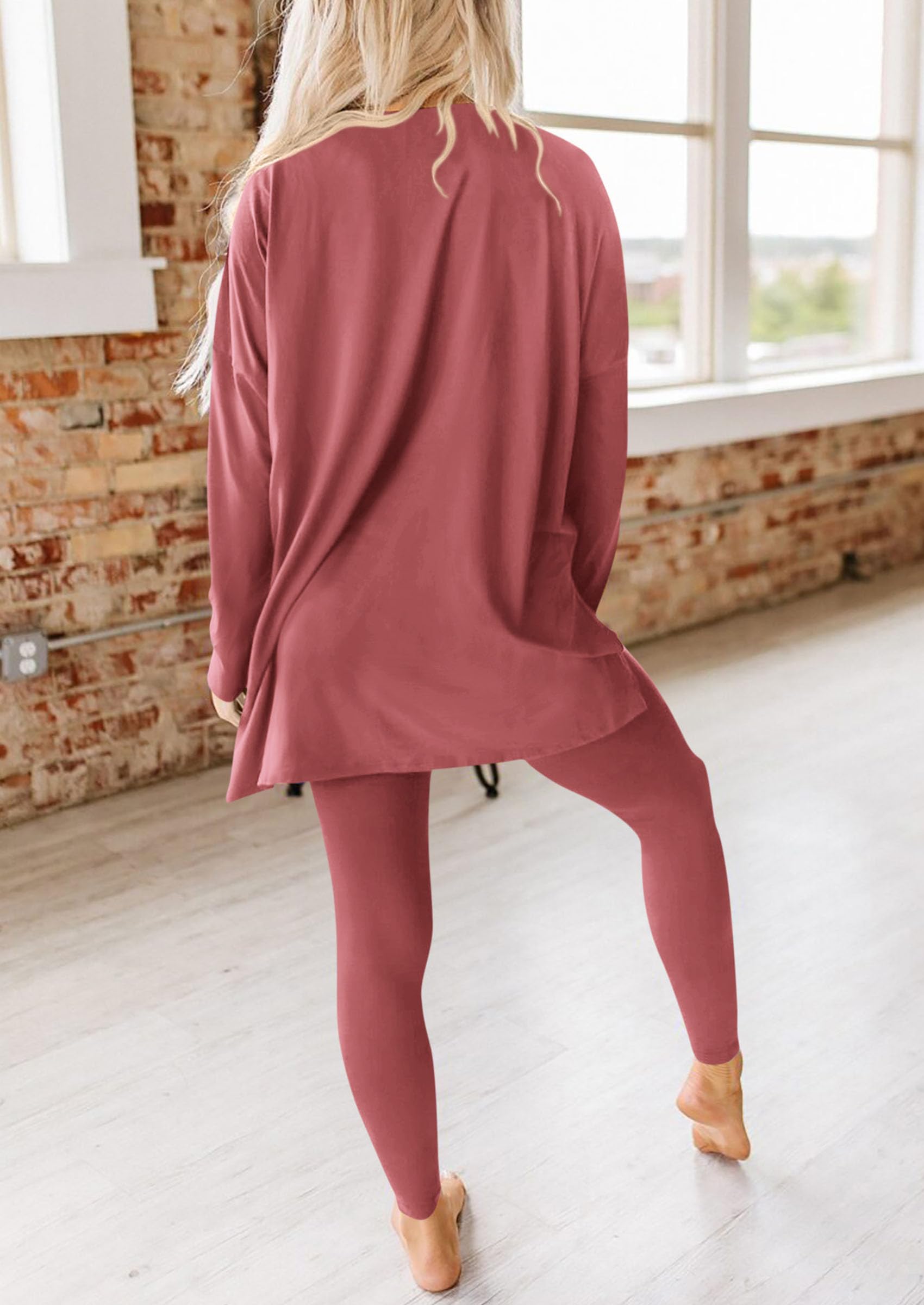 Women's 2 Piece Outfits Matching Lounge Sets,Dusty Pink,S