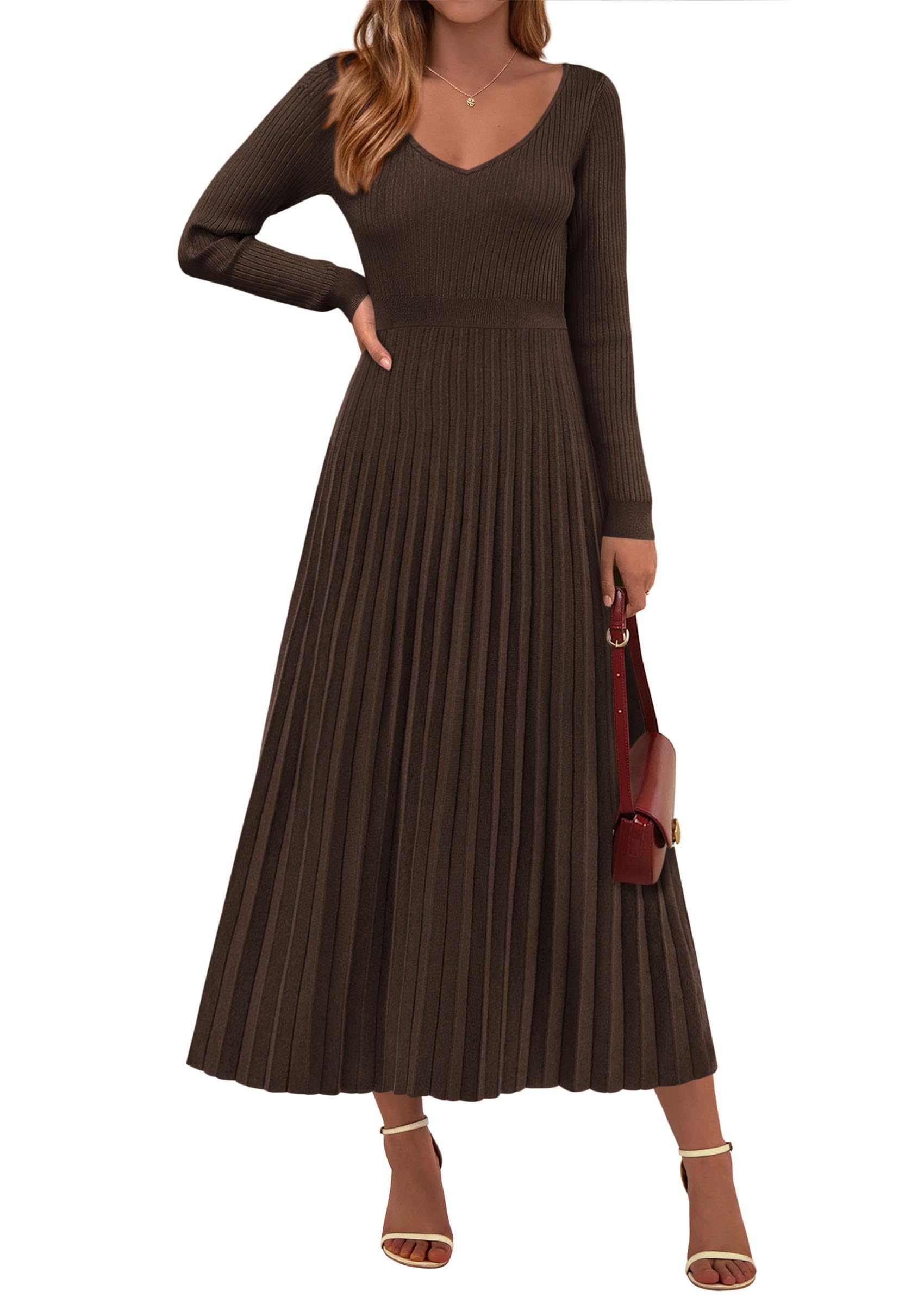 Sweater Dress Women Long Sleeve Maxi Flowy Pleated Dresses