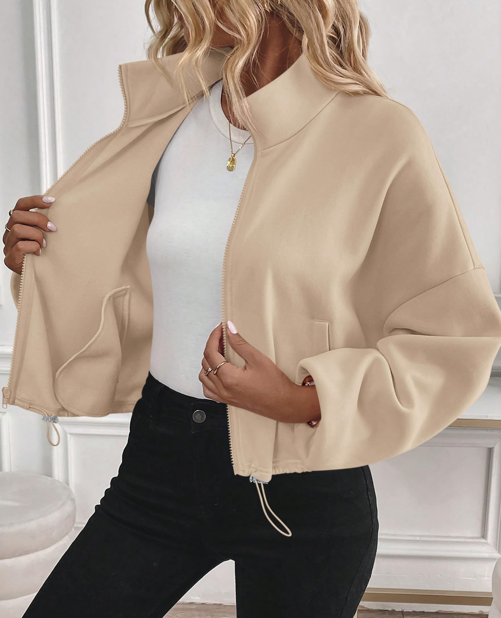 Women's Cropped Jacket Zip Up Fleece Sweatshirt Fall Outfits