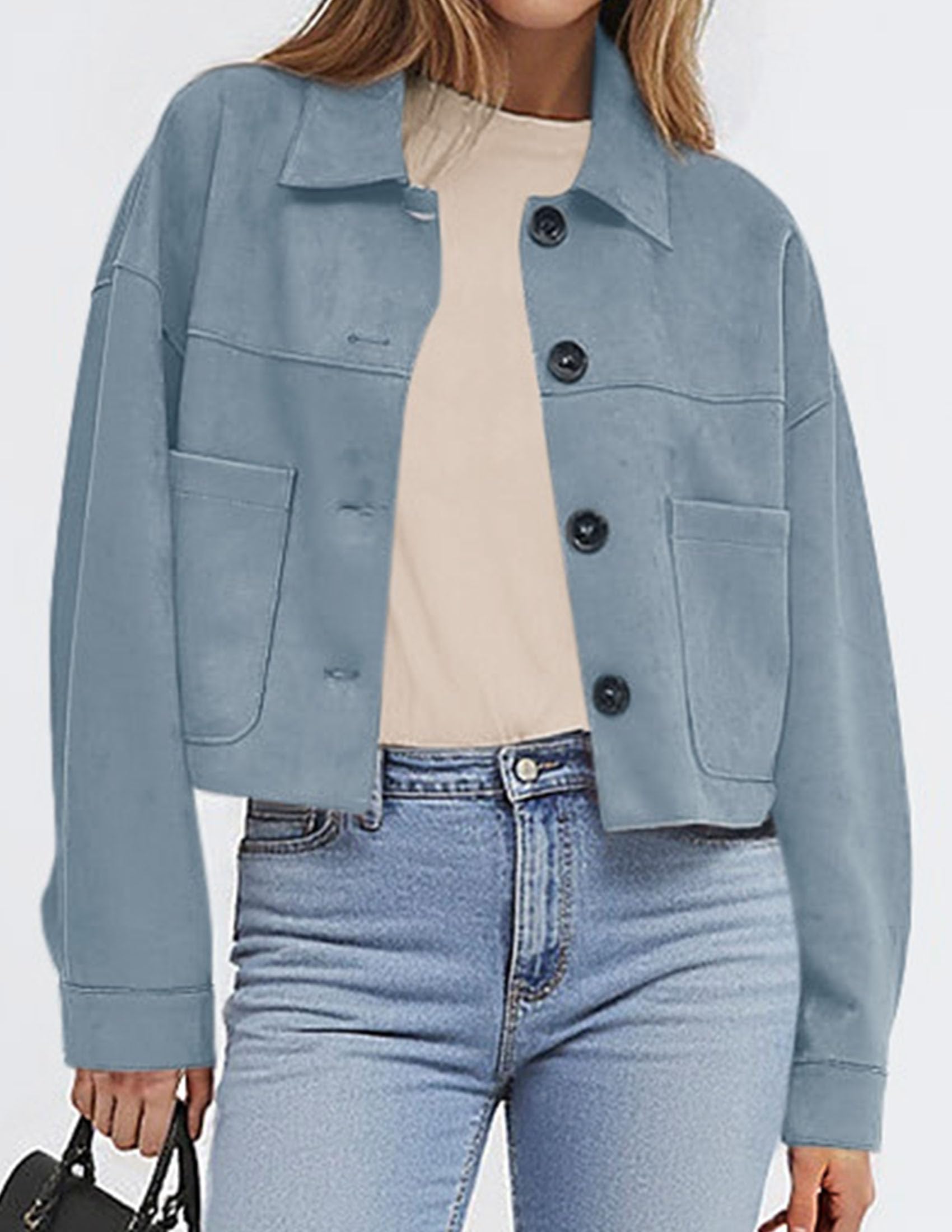 Women's Faux Suede Shacket Jackets Lightweight Cropped Coats