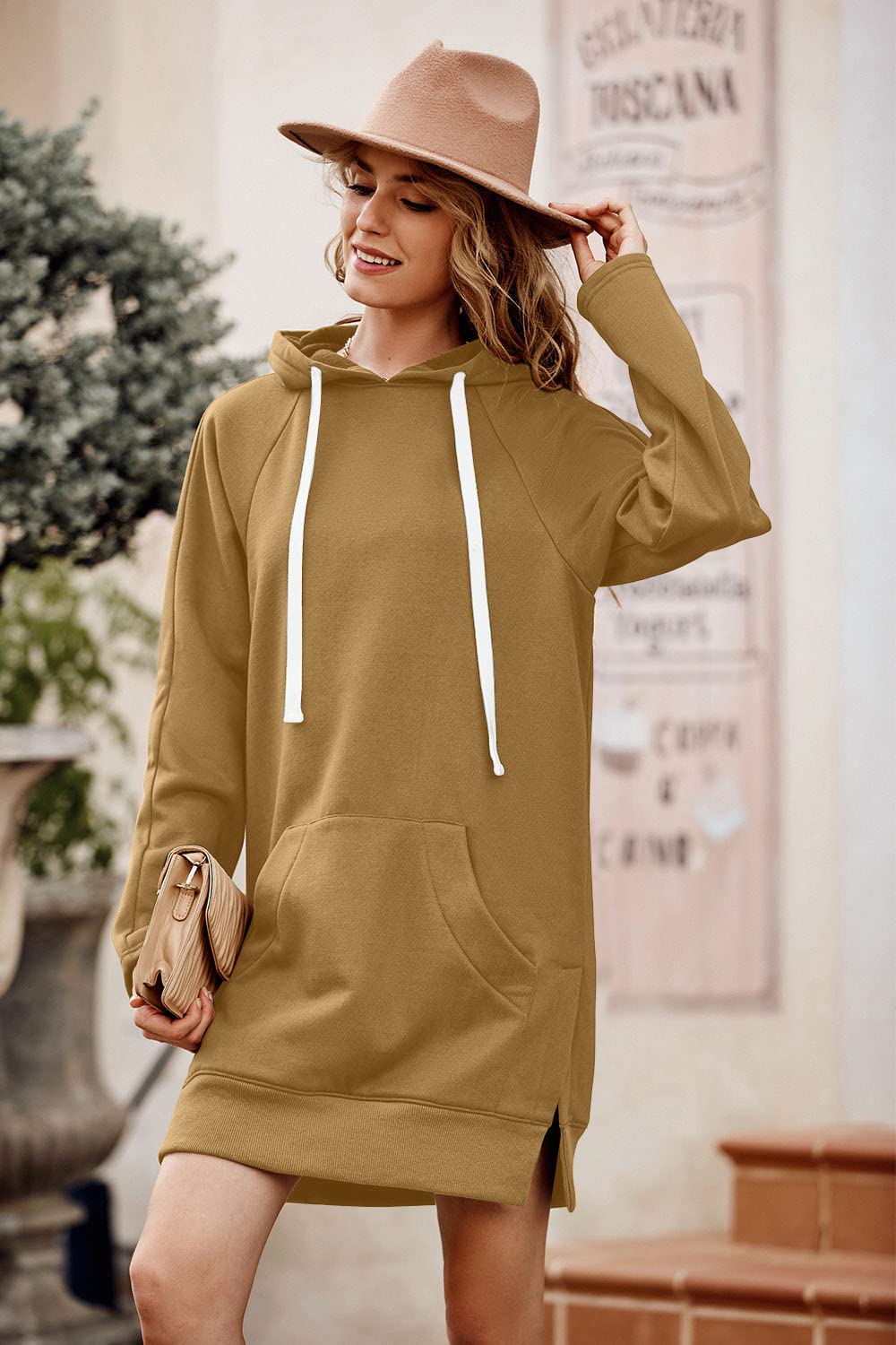 Sweatshirt for Women Fall Oversized Hoodie Dress,Light Khaki,S