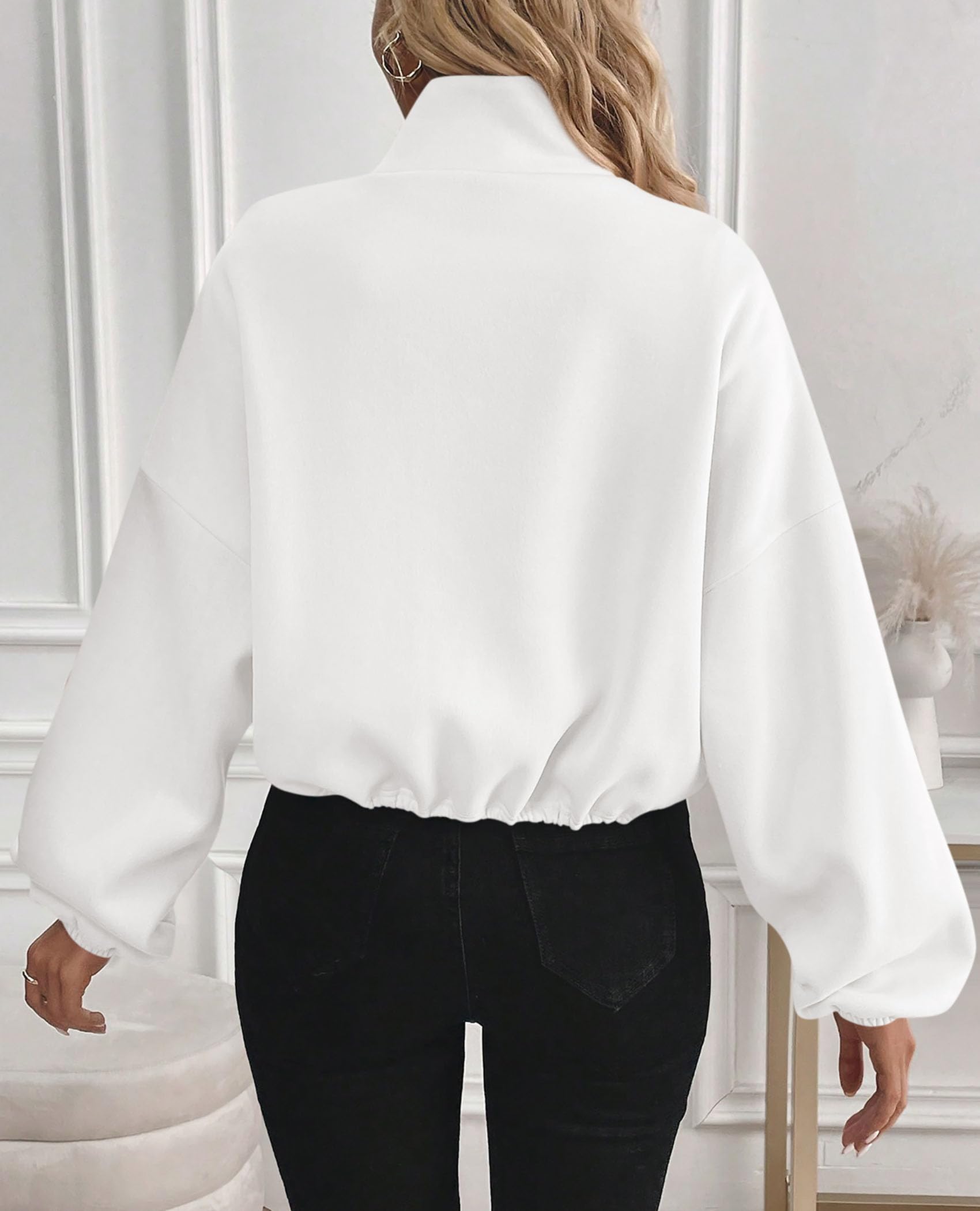 Women's Cropped Jacket Zip Up Fleece Sweatshirt Fall Outfits