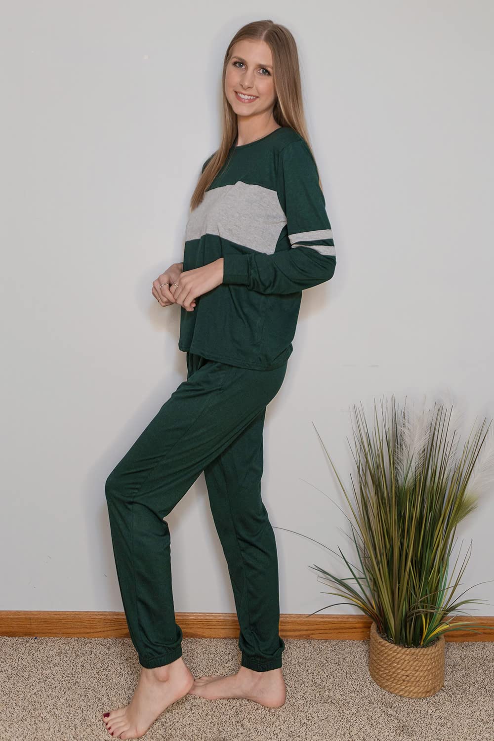 Women Color Block 2 Piece Sets Tracksuit,Dark Green,S