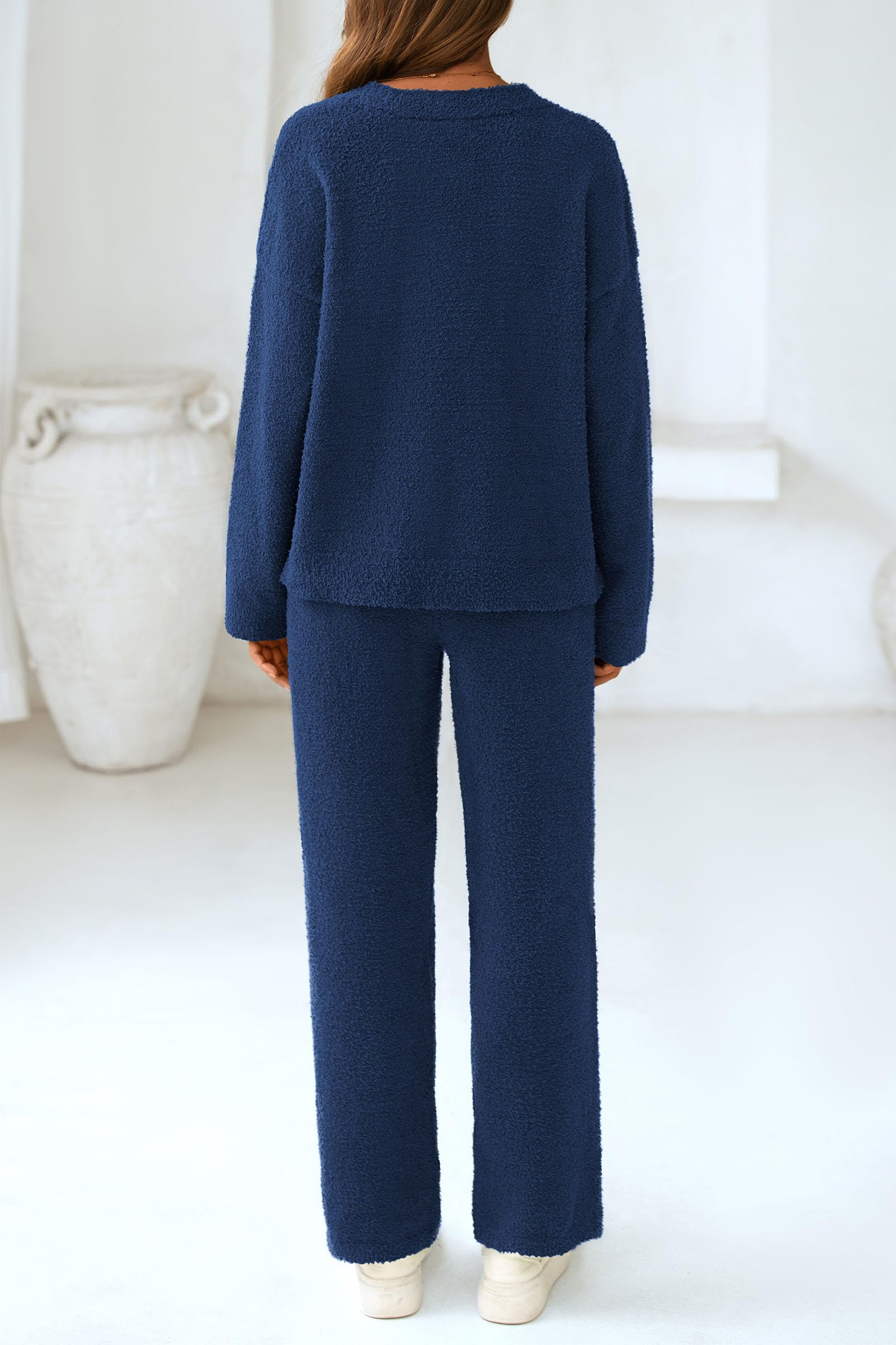 Lounge Sets for Women Fall 2 Piece Fuzzy Sweater Pajama Set