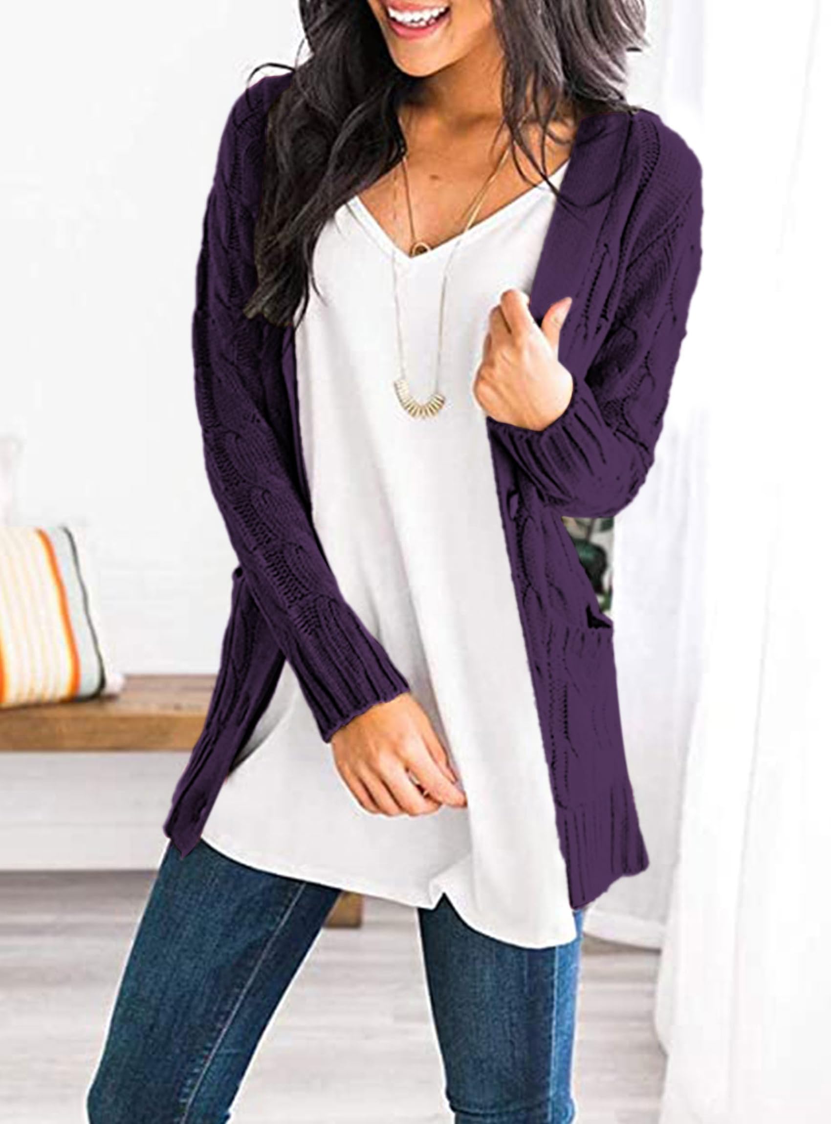 Women Chunky Cable Knit Cardigan Sweaters Fall Fashion Clothes