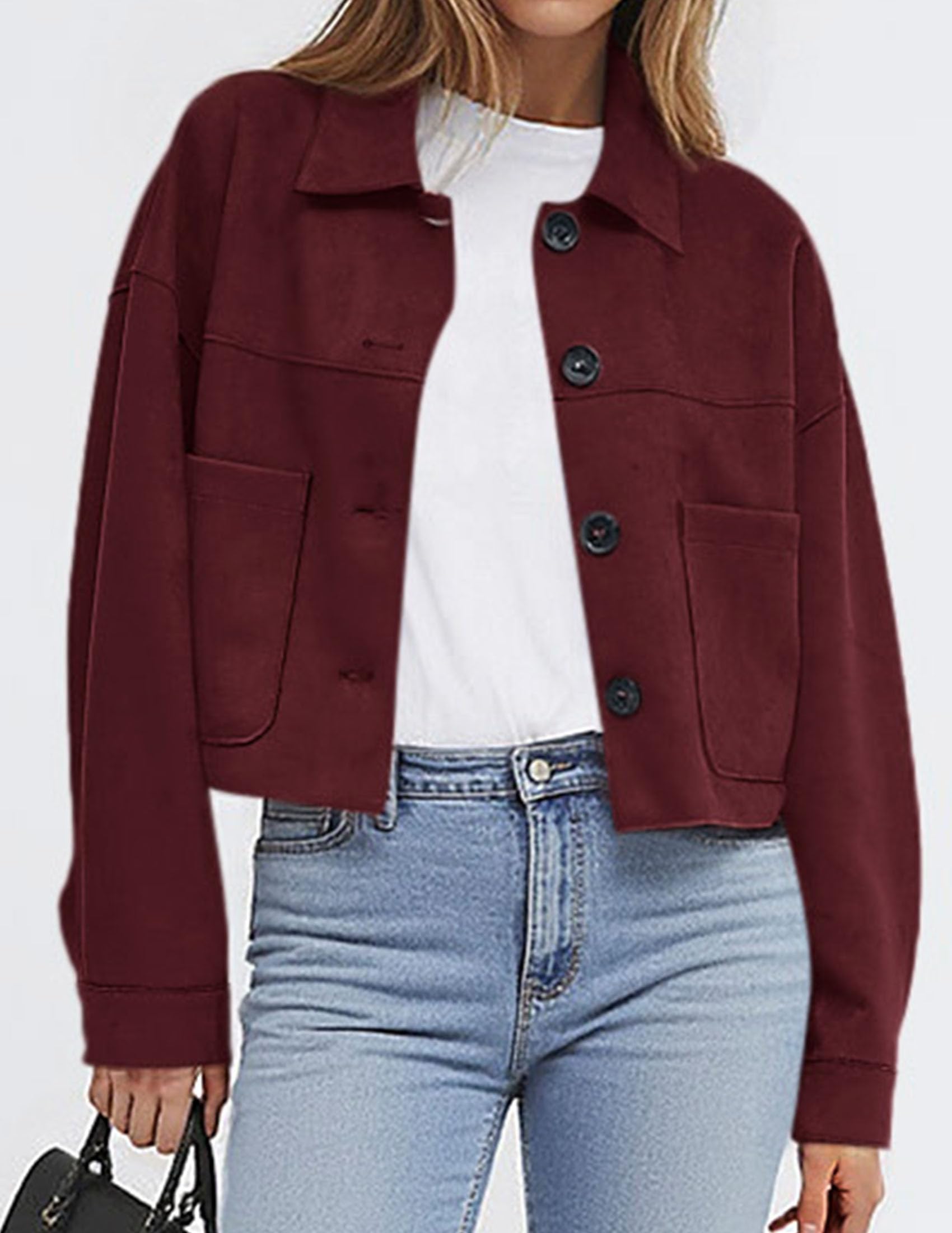Women's Faux Suede Shacket Jackets Lightweight Cropped Coats