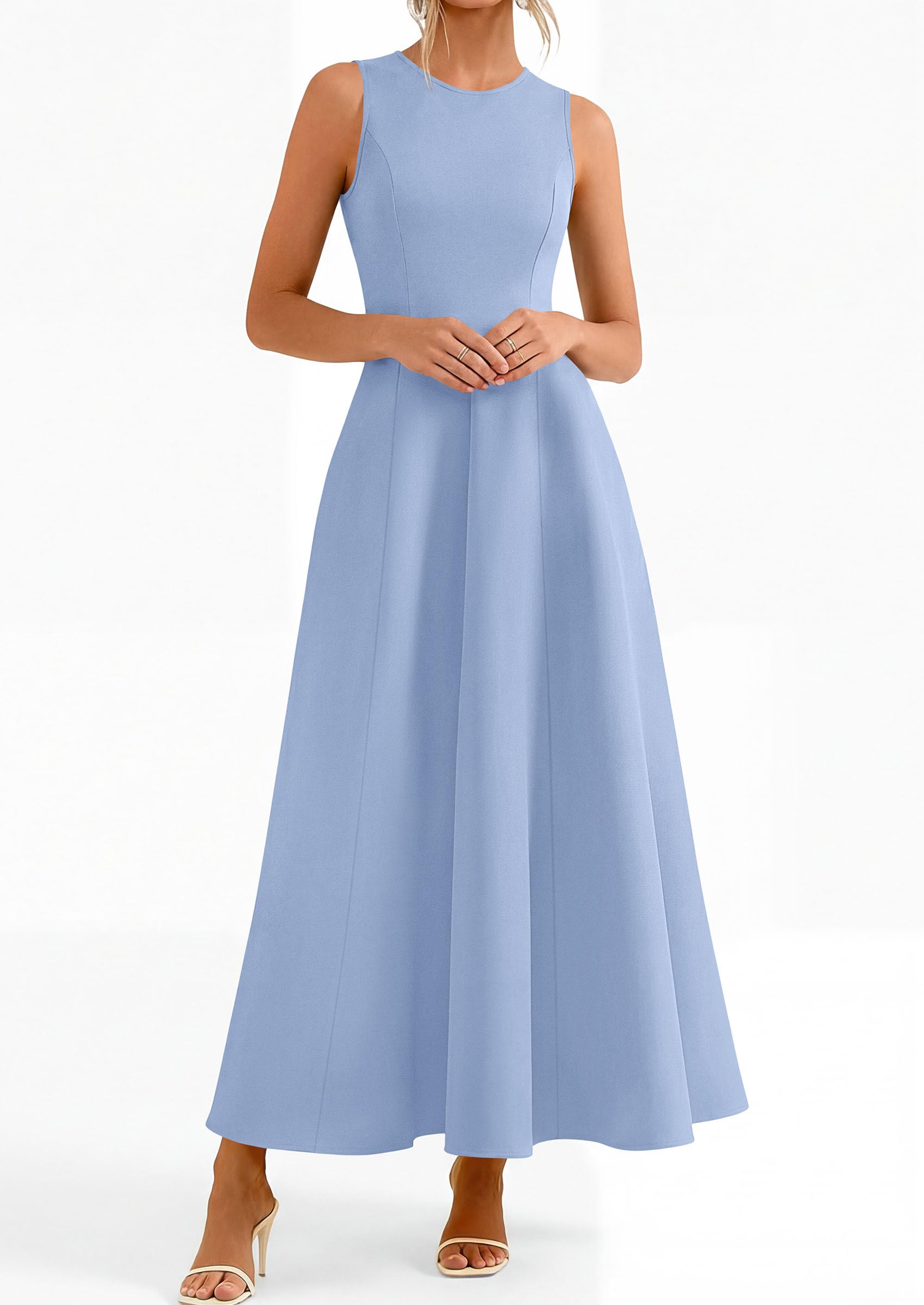 Women's Sleeveless Summer Elegant Maxi Dresses, Light Blue,S