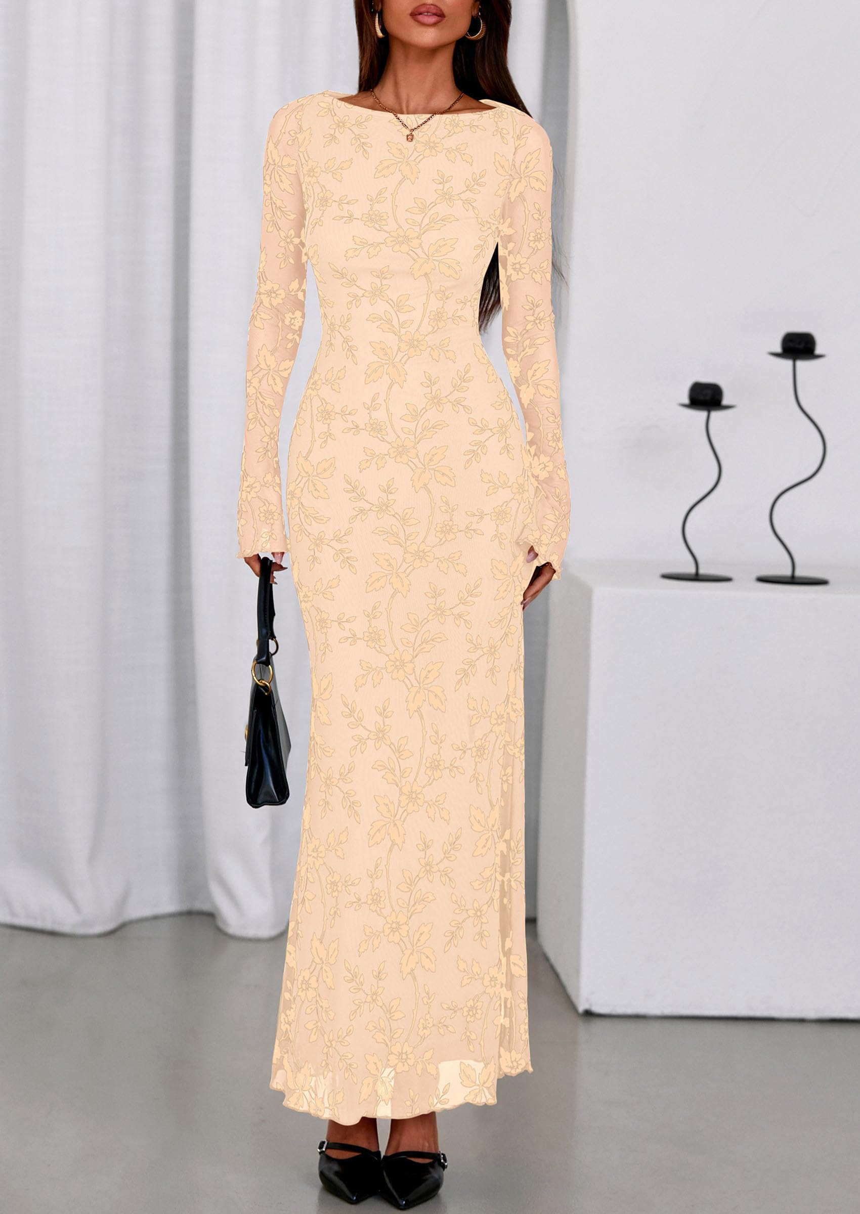 Women's Floral Bodycon Maxi Dress Wedding Guest Dresses