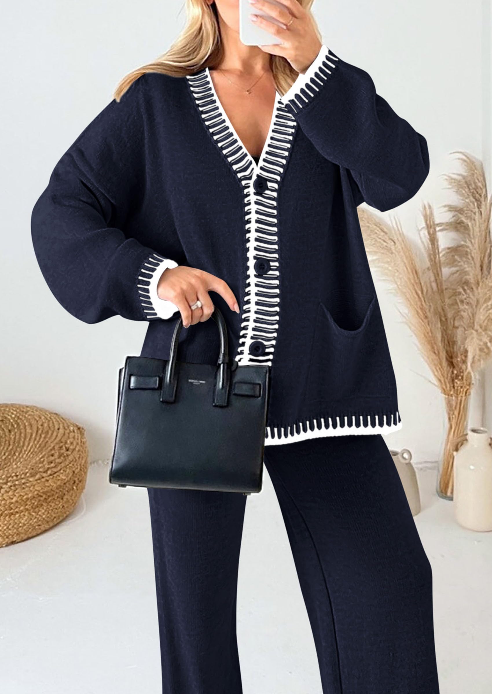 Women's Fall 2 Piece Matching Cozy Knit Sweater Lounge Sets