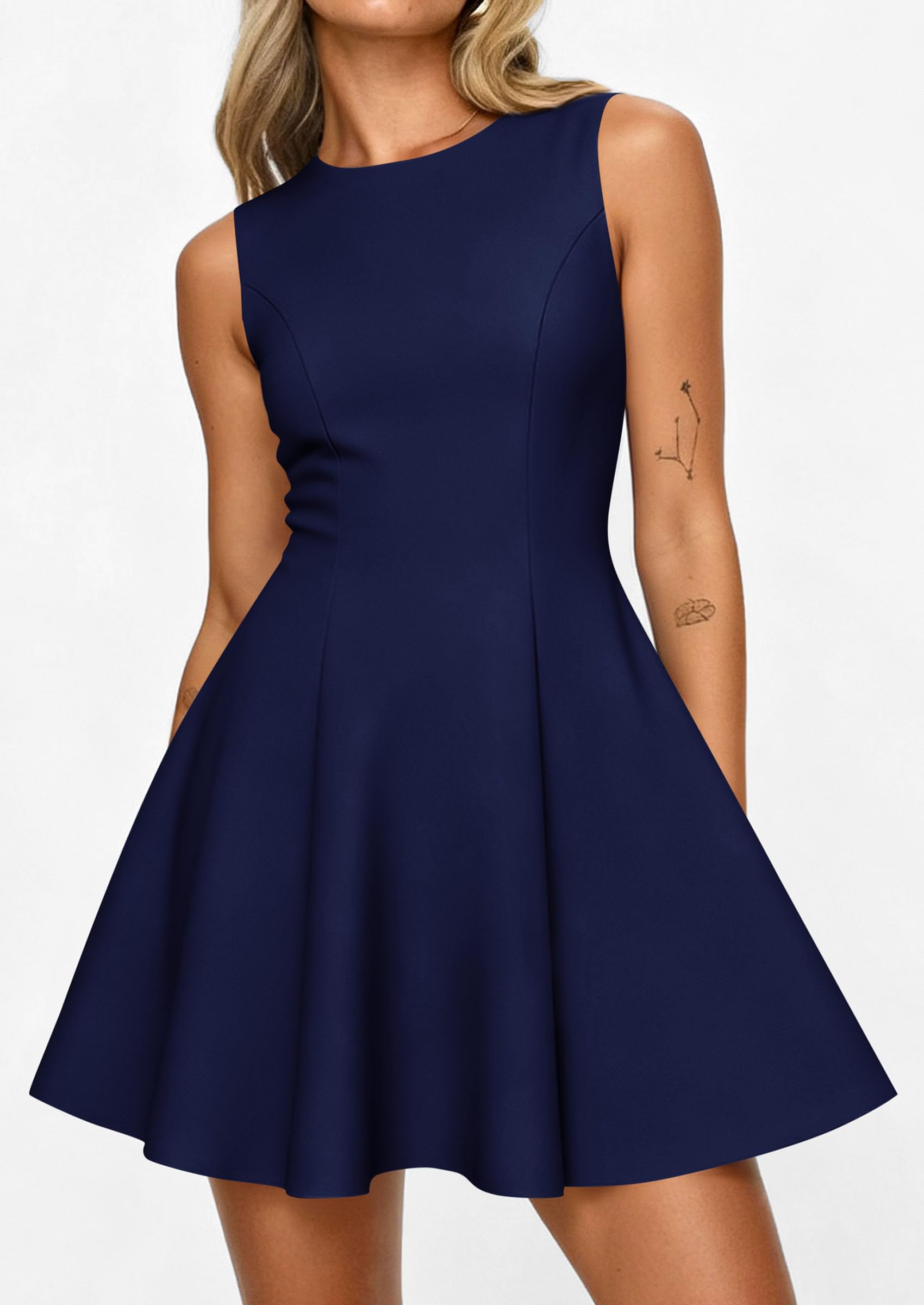 Women's Formal Boat Neck A Line Mini Dress,Navy Blue,XS