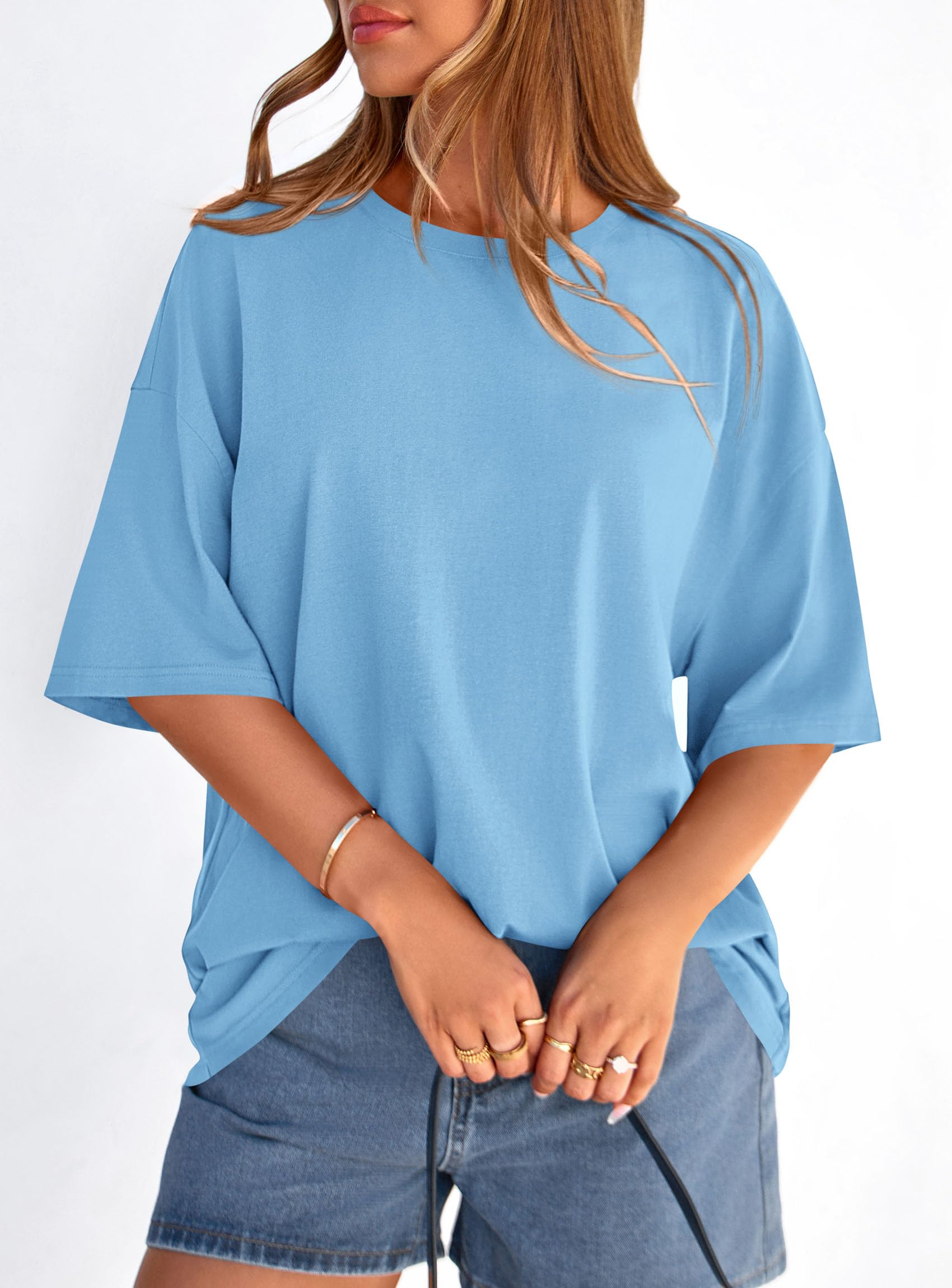 Women's Oversized Tshirts Going Out Tops (Sky Blue,S)