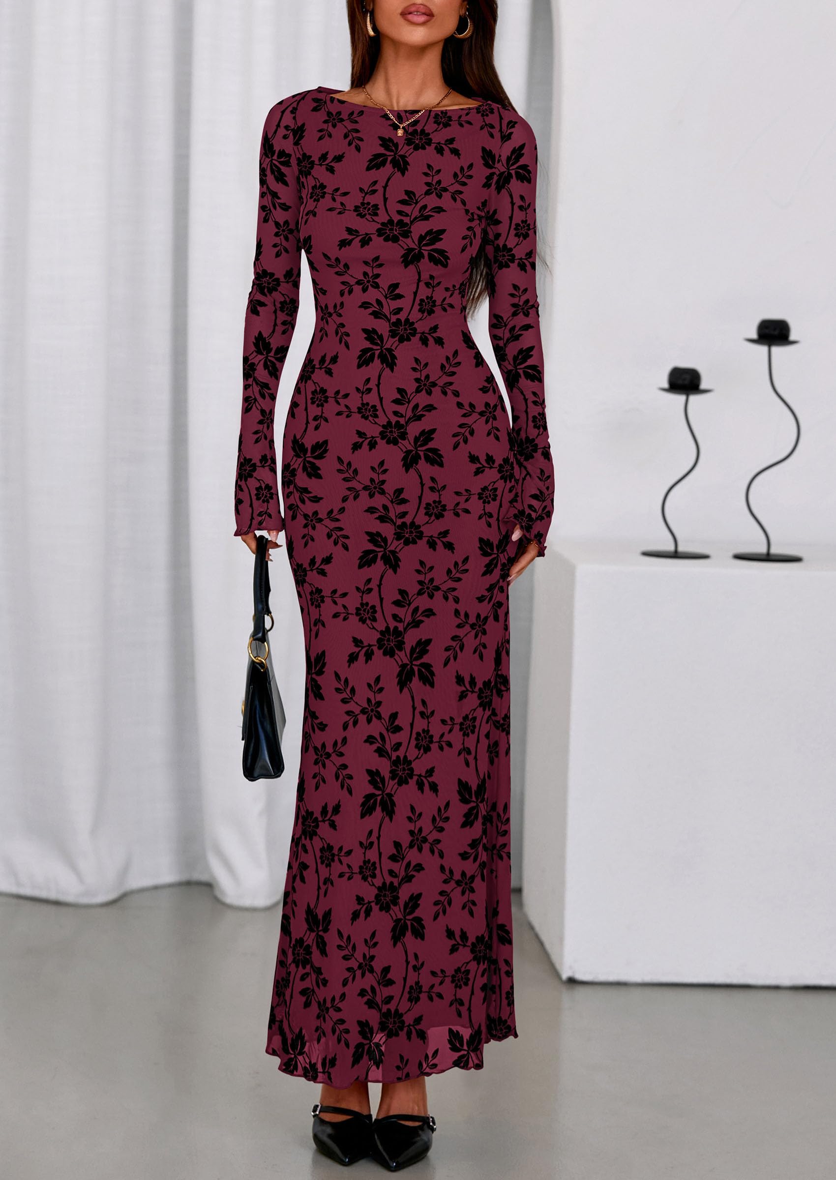 Women's Floral Bodycon Maxi Dress Wedding Guest Dresses
