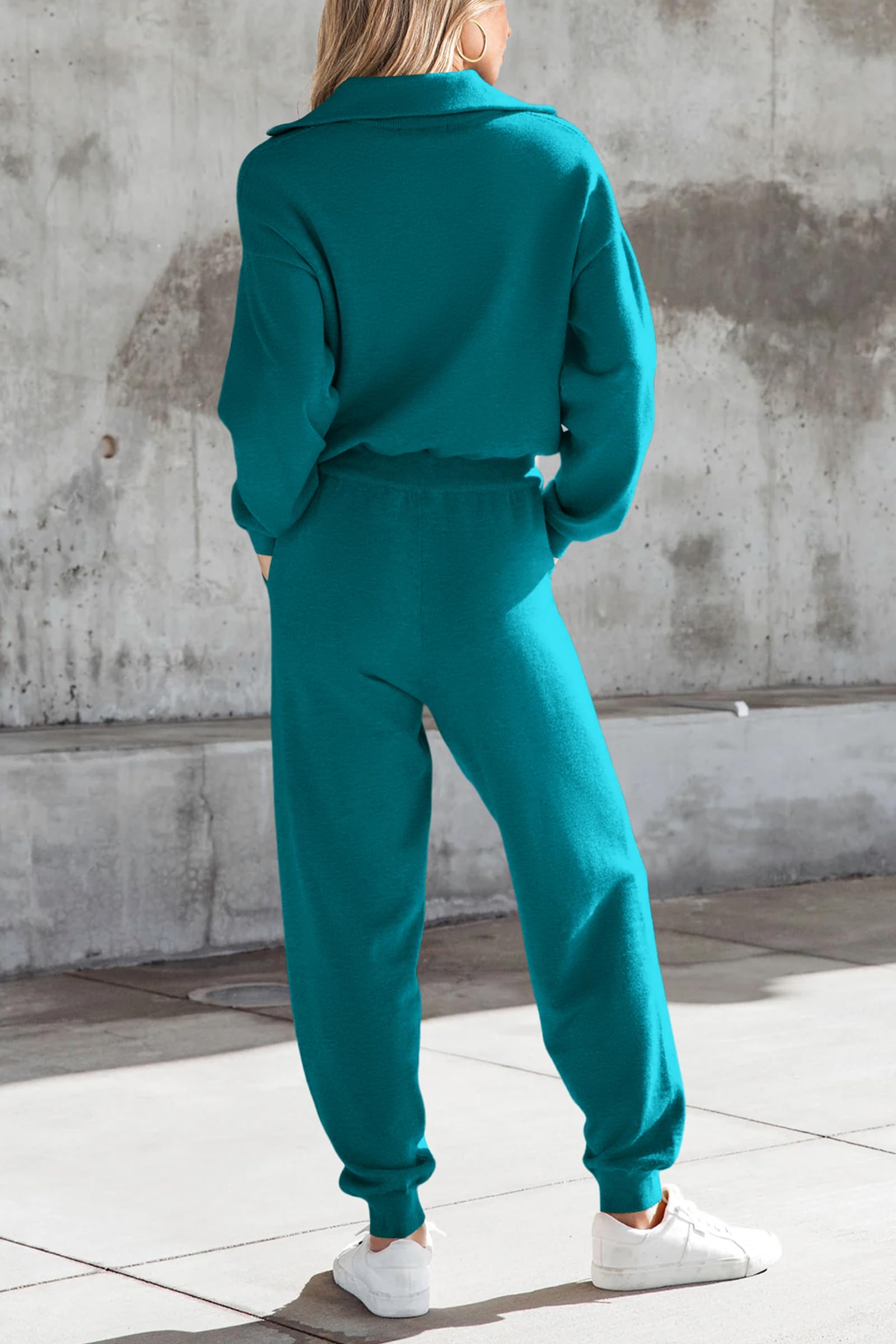 Women's 2 Piece Sweatsuits Set Fall Outfits(Peacock Blue,S)