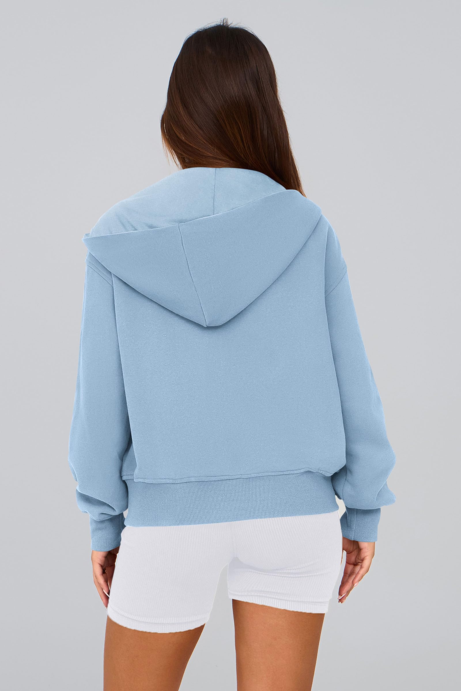 Hoodies for Women Fall Fashion Zip Up Fleece Plain Sweatshirt