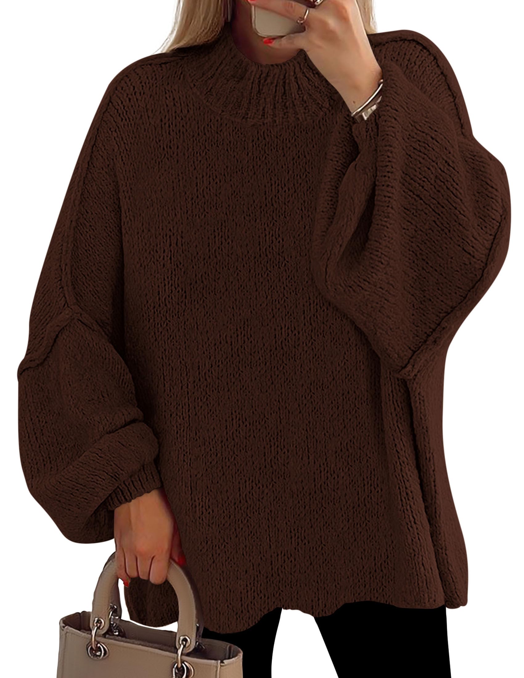 Women's Oversized Sweaters Fall Clothes (Brown,S)