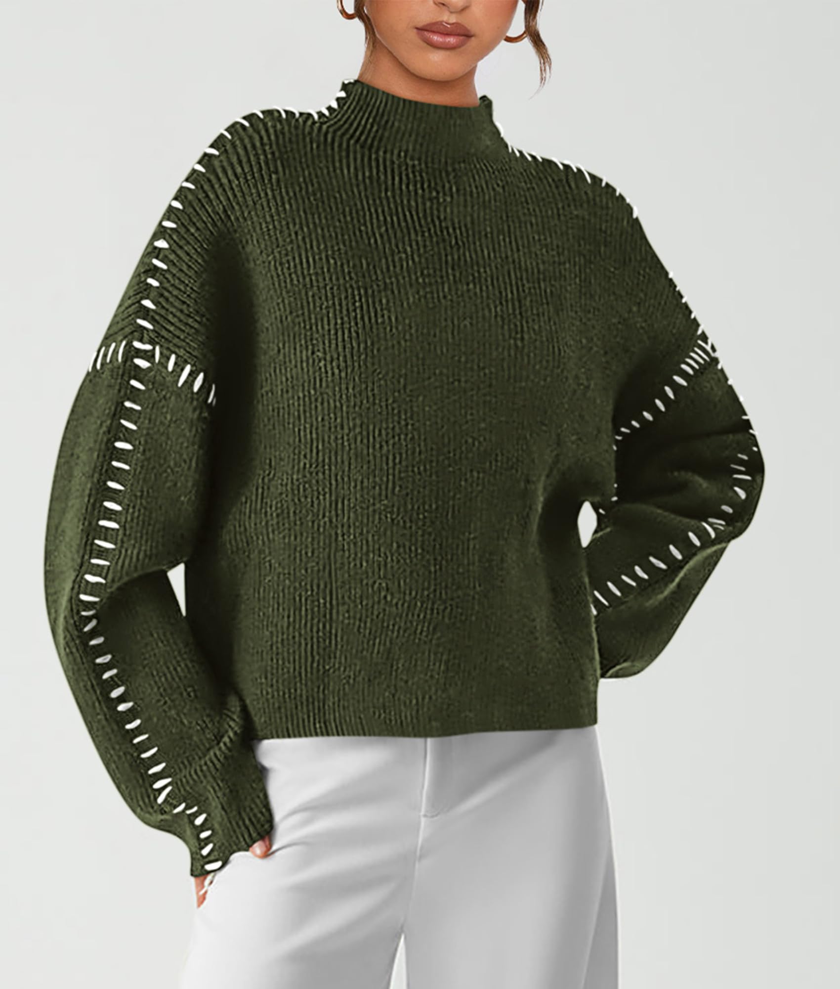 Womens Chunky Knit Oversized Pullover Sweaters,Army Green,S