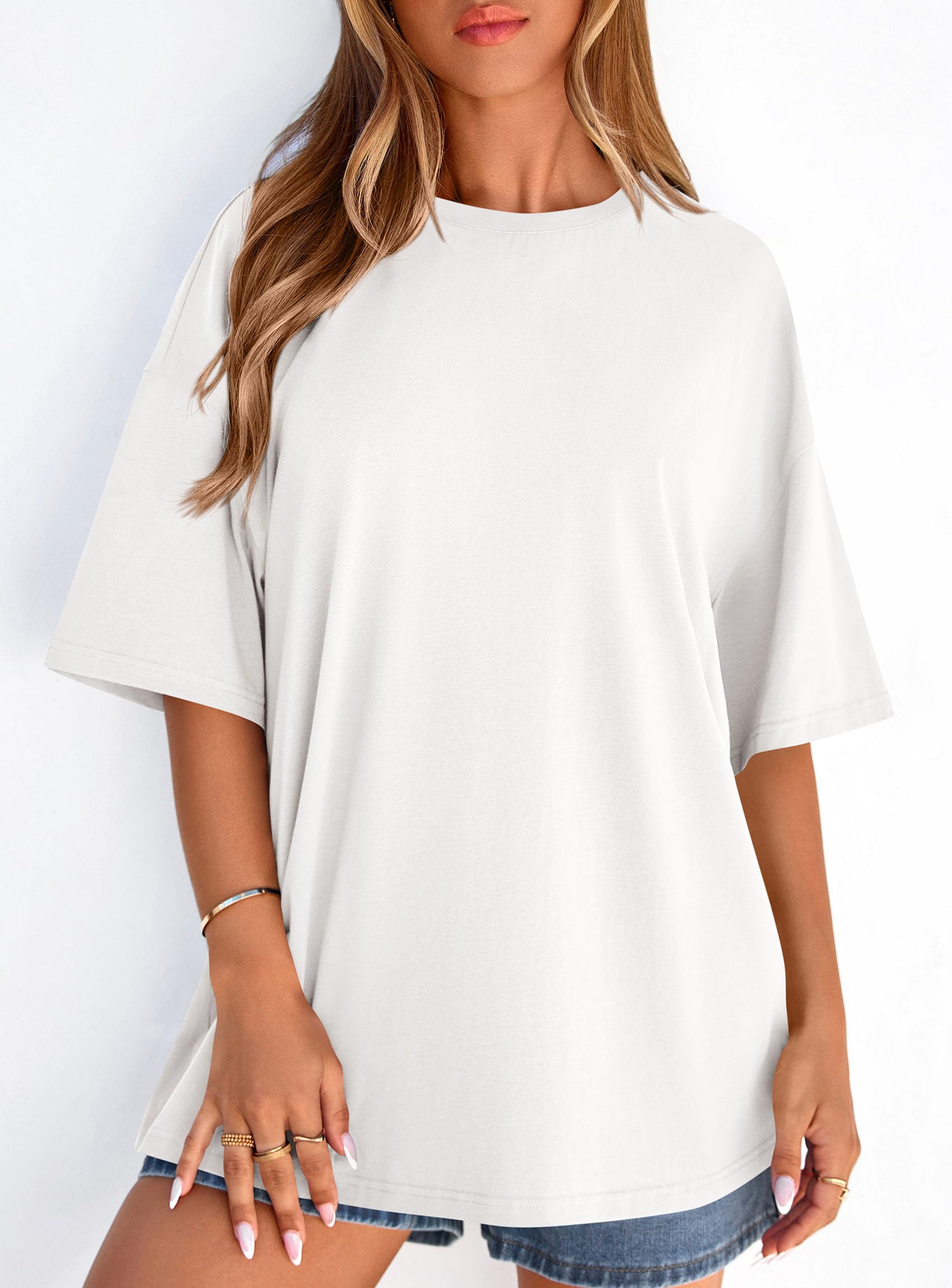 Women's Oversized Tshirts Going Out Tops (White,L)