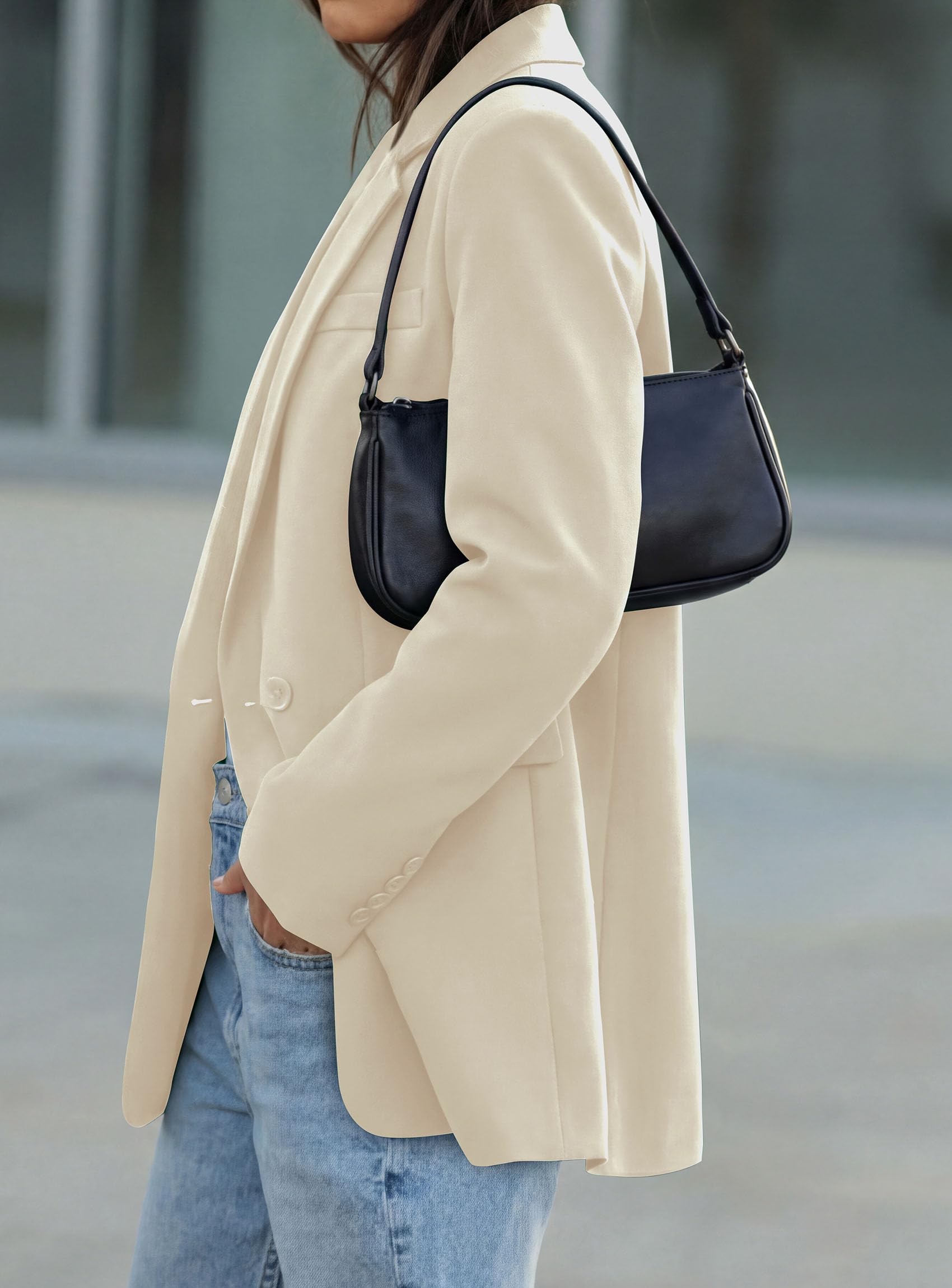 Women's Fall Business Casual Oversized Blazers(Beige,S)