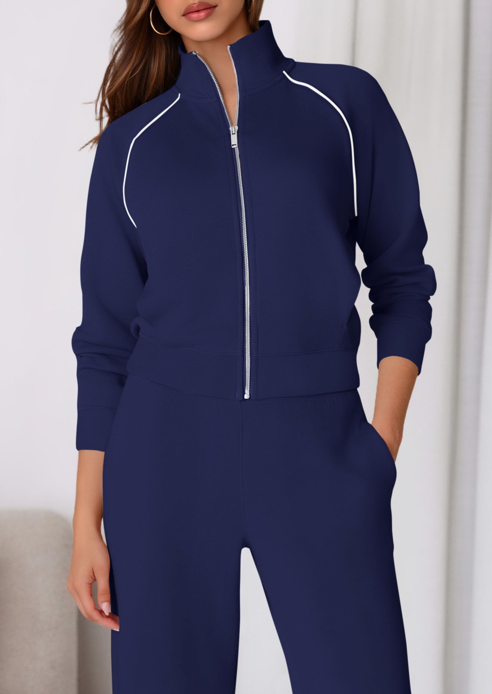 Women's 2 Piece Outfits Sweatsuits Lounge Sets,Navy Blue,S