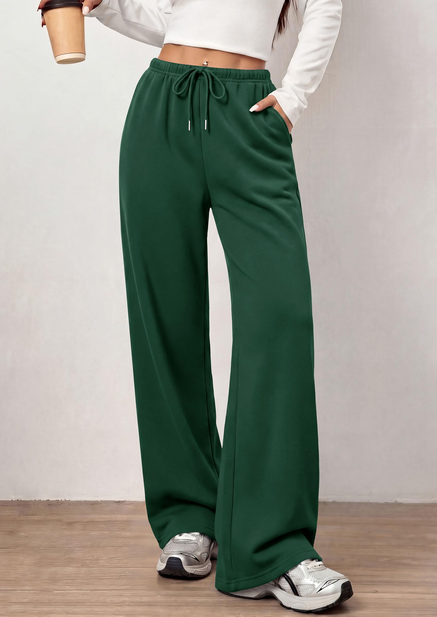 Womens Wide Leg Sweatpants Fleece Fall Sweat Pants,Dark Green