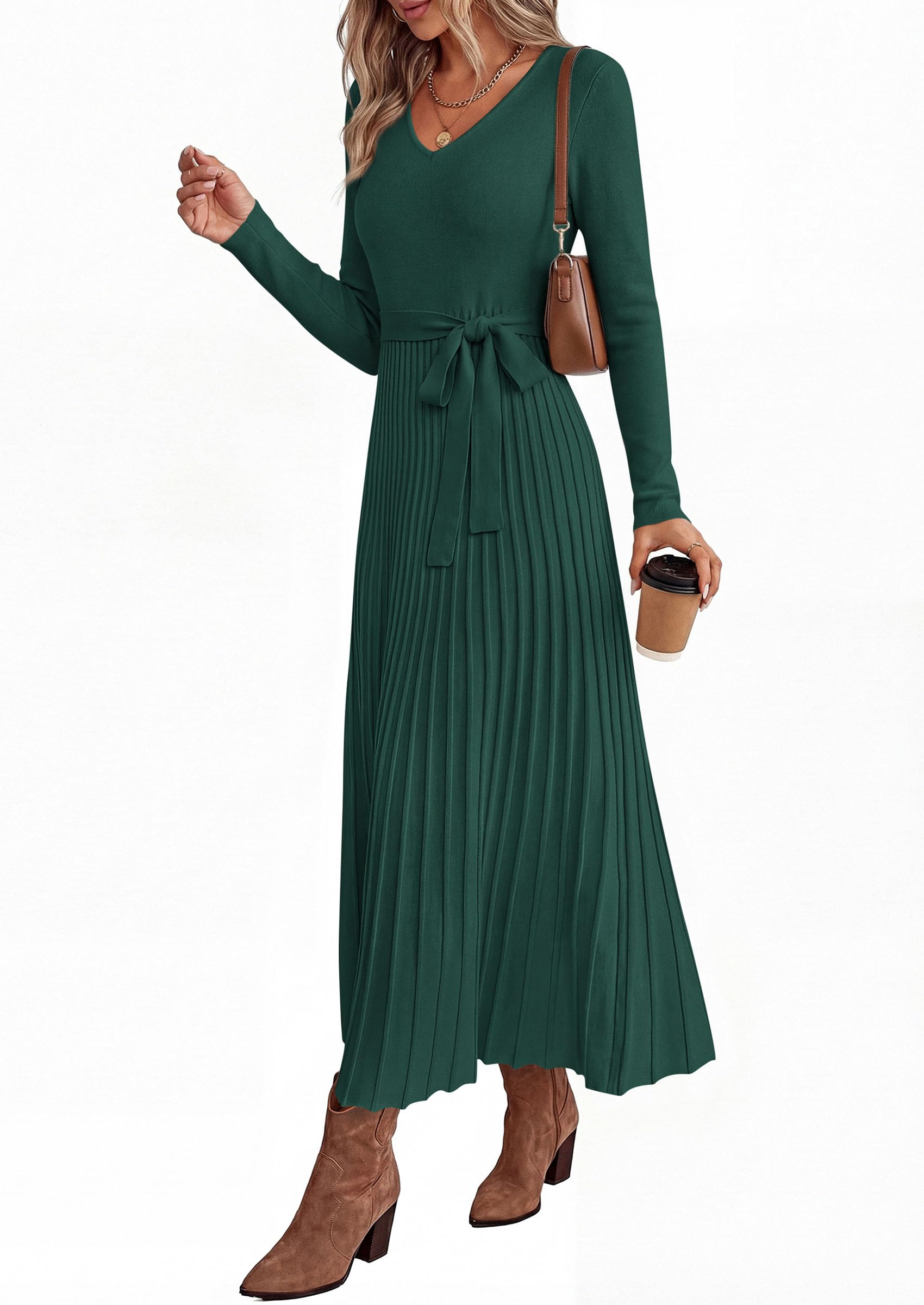 Womens Fall Maxi Long Sleeve Sweater Dress,Dark Green,M