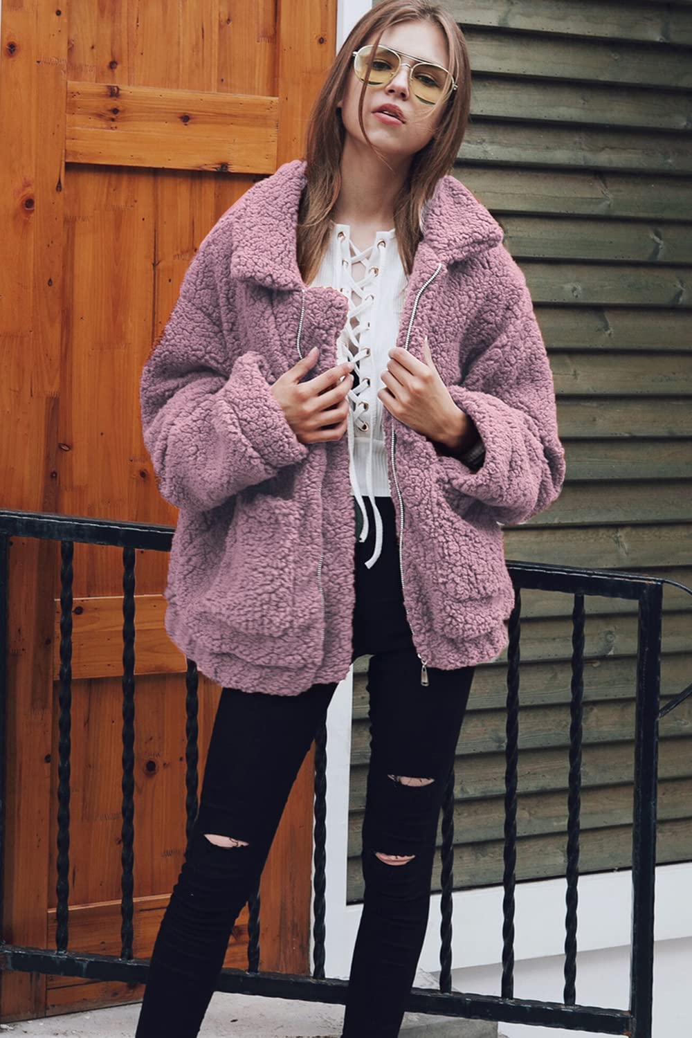 Oversized Sherpa Fleece Jacket Women's Winter Coats Outerwear