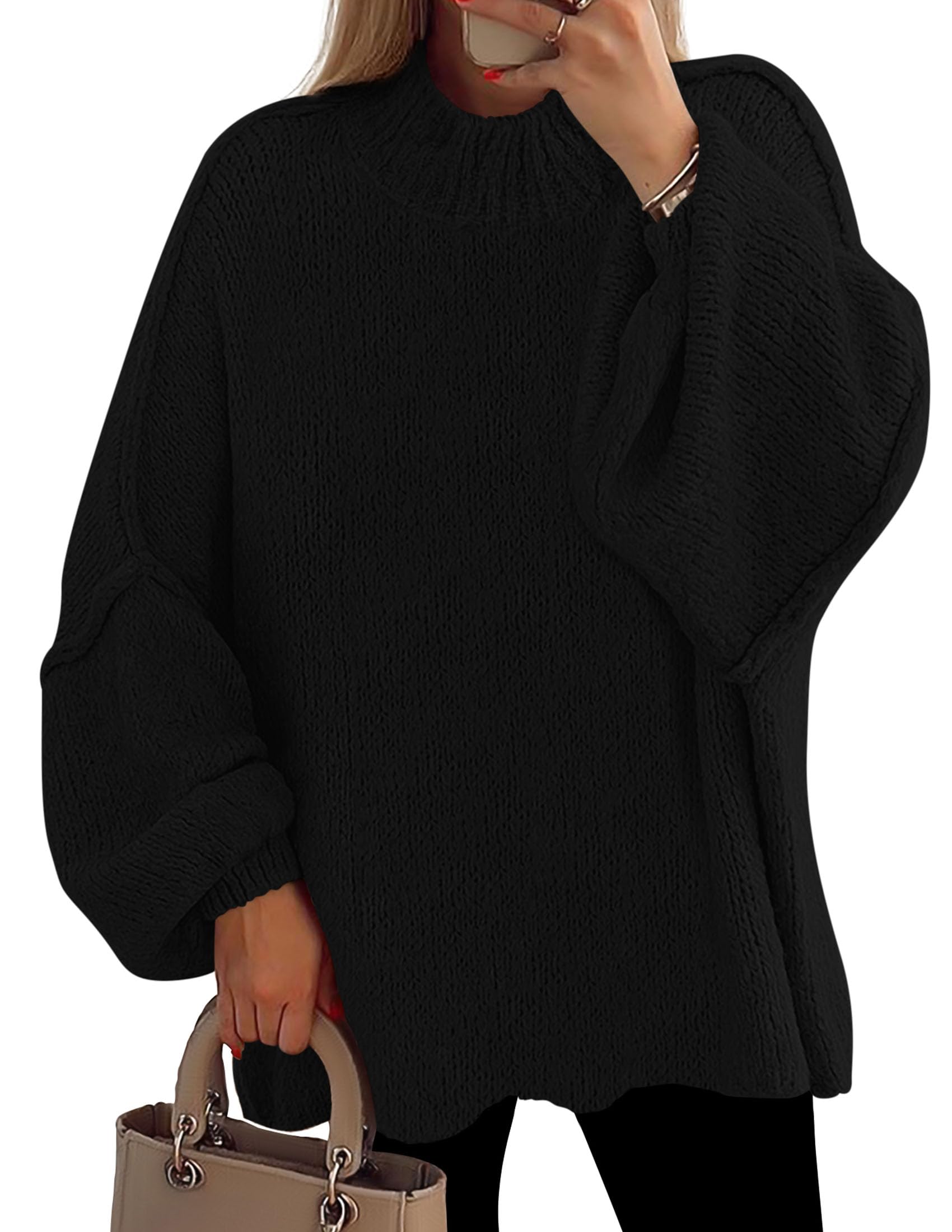 Women's Oversized Sweaters Fall Clothes (Black,S)