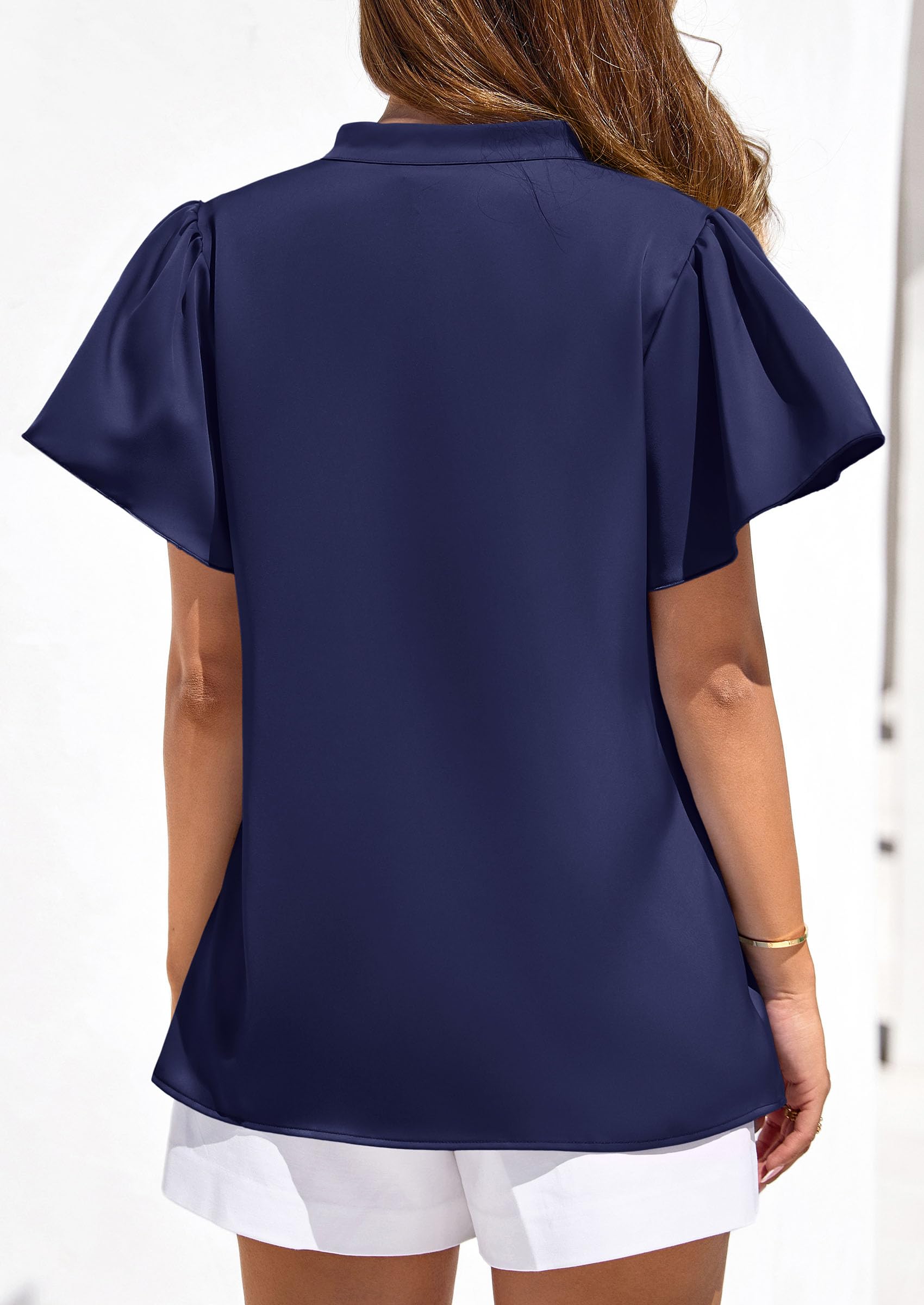 Women's Summer Satin Dressy Casual Blouses (Royal Blue,S)