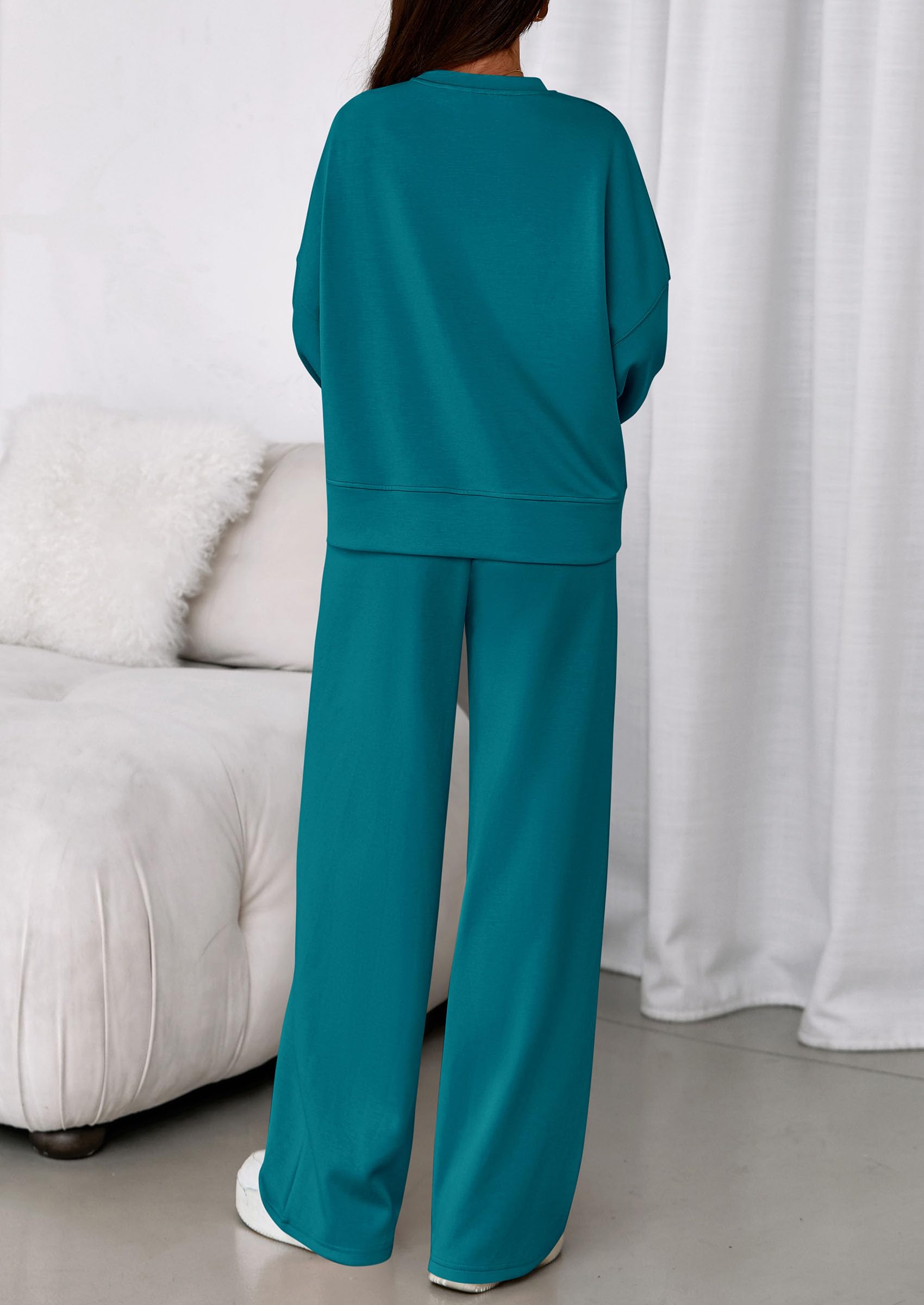 Womens Long Sleeve Sweatshirt 2 Piece Sets,Blue Green,S