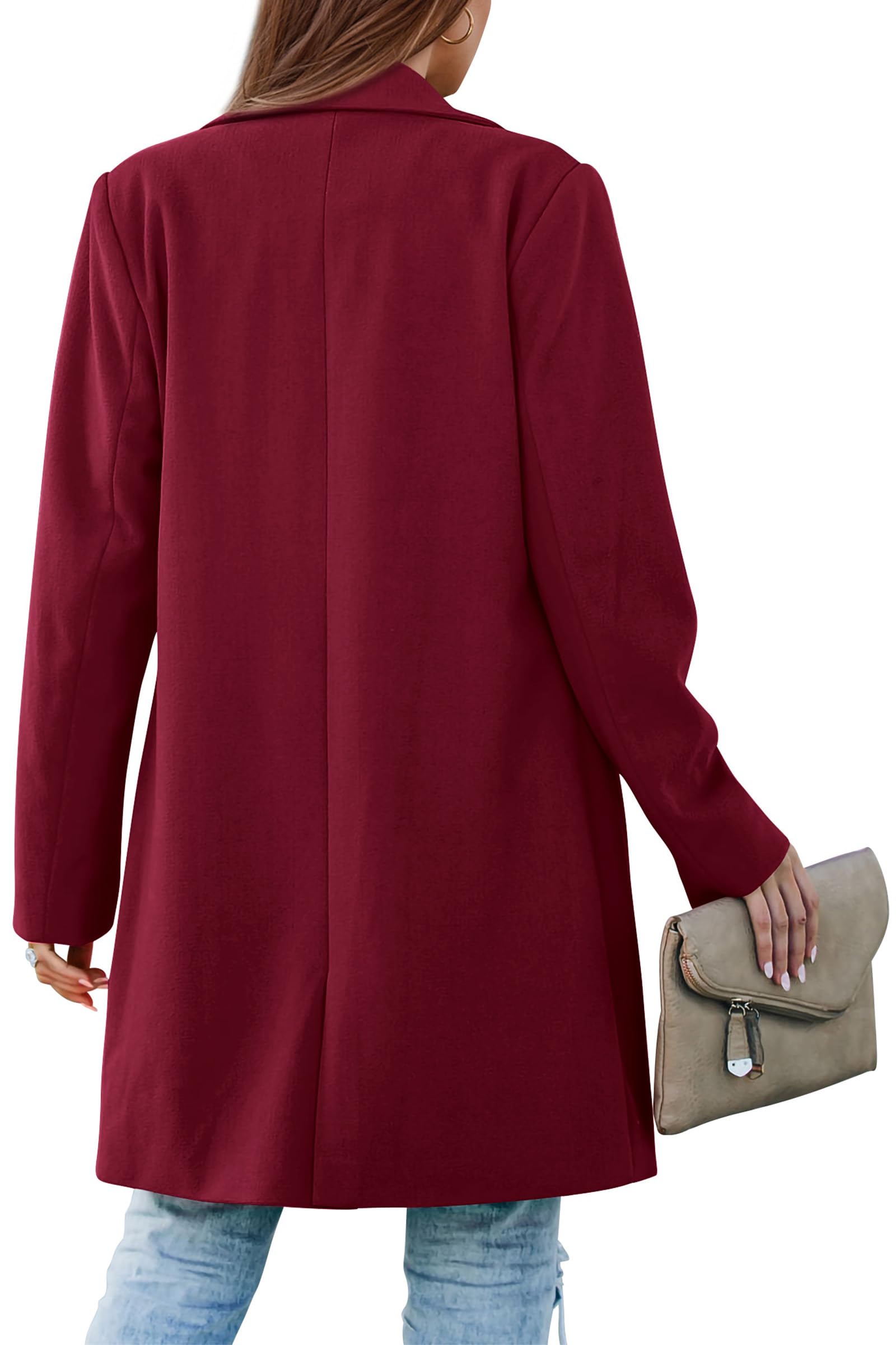Women's Business Casual Long Blazer Jackets(Wine Red,S)