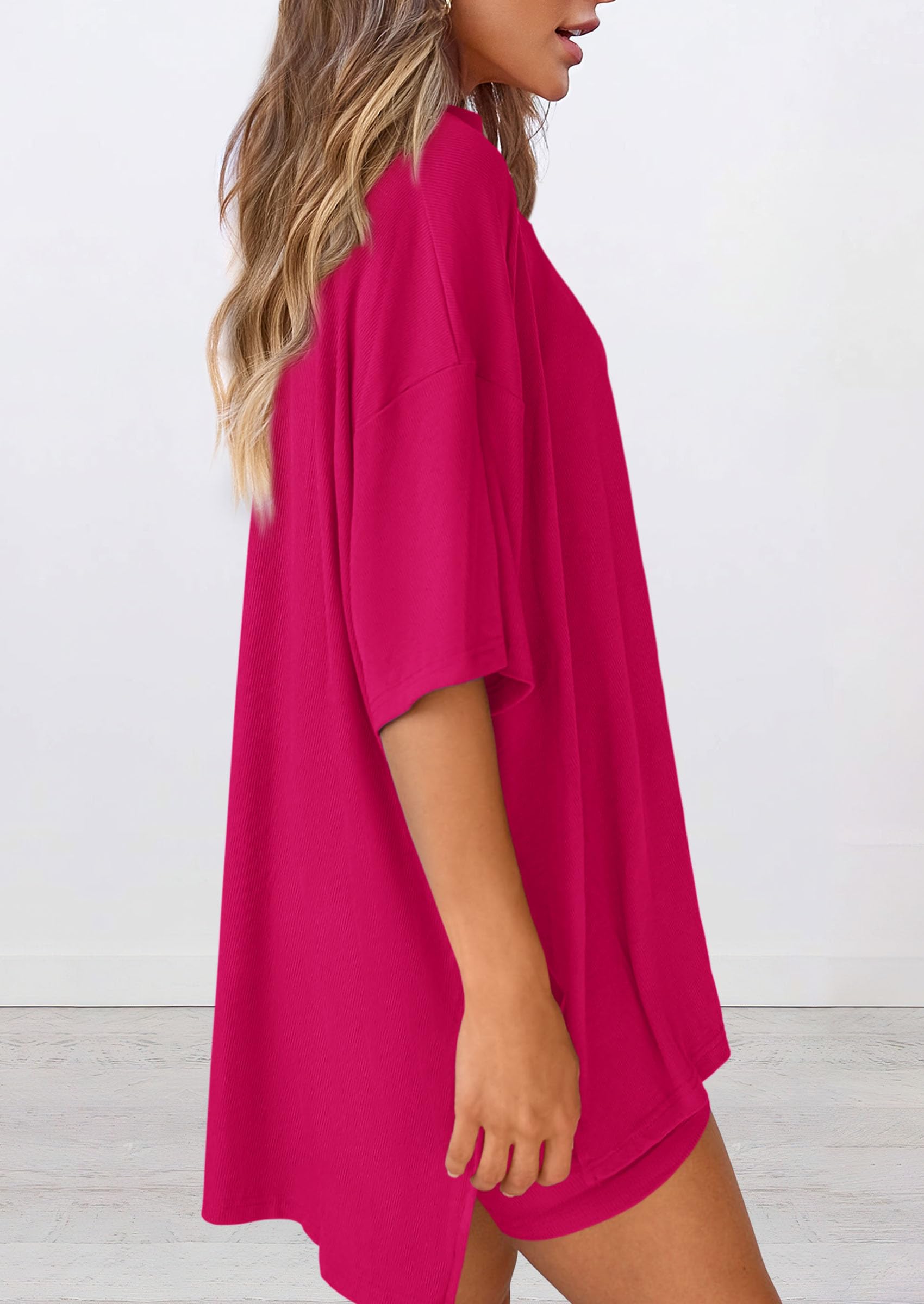 Women 2 Piece Lounge Set Airport Travel Outfit, Rose Red,S