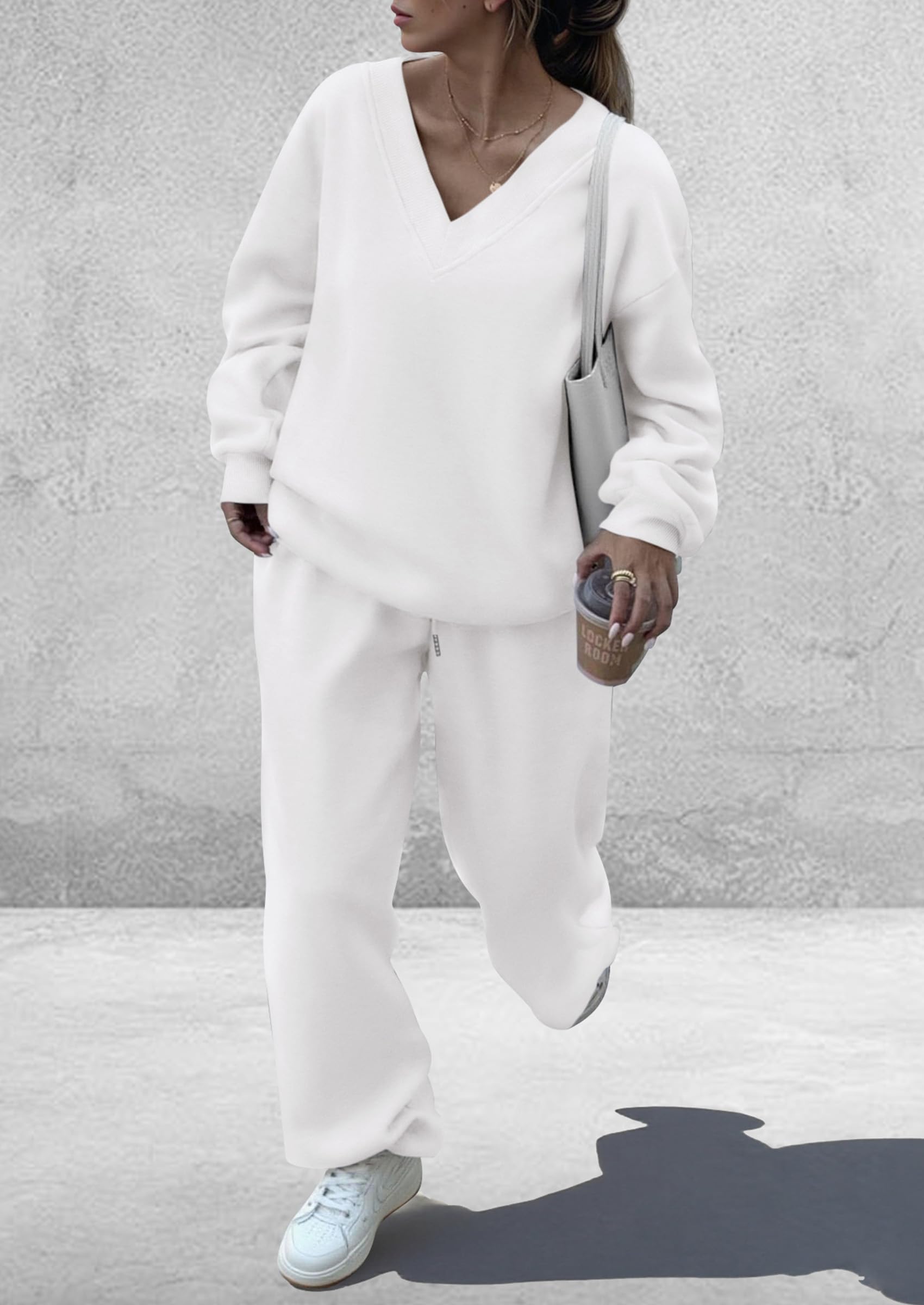 Womens 2 Piece Outfits Fall Sweatsuits,White,M