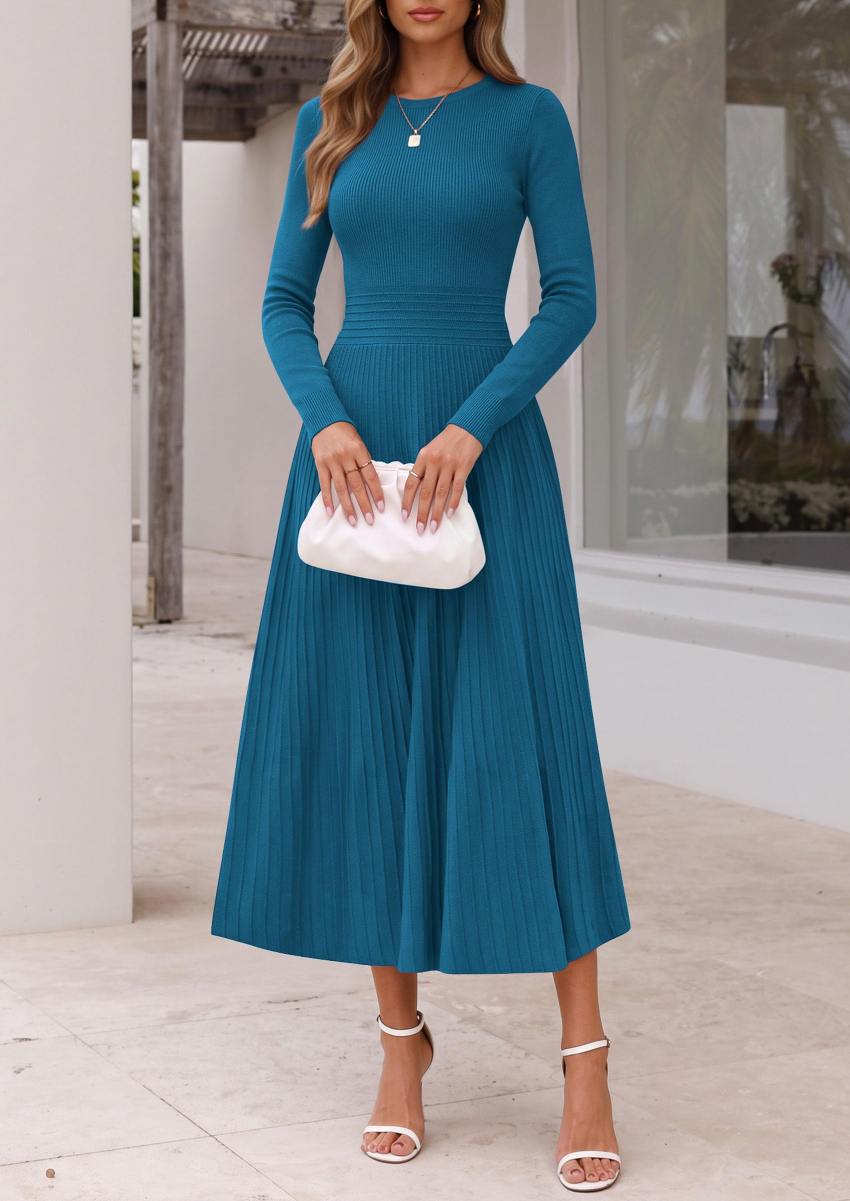 Women's Long Sleeve Knit Maxi Sweater Dress,Dark Blue,S