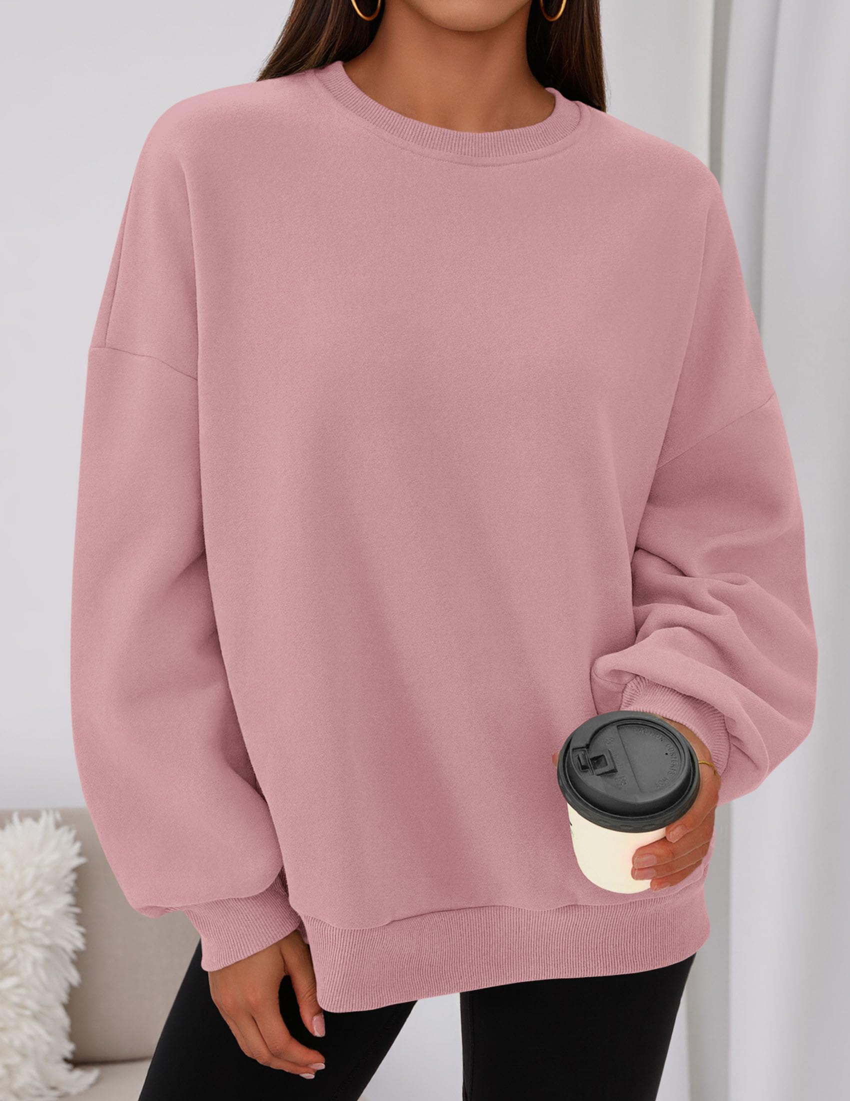 Womens Oversized Crewneck Sweatshirt 2026 Fall Outfits Pink