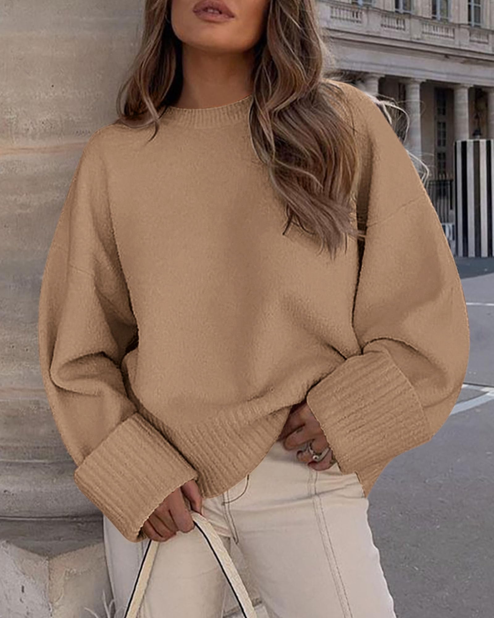Women's Fall Fashion Cozy Oversized Sweaters(Khaki,XS)
