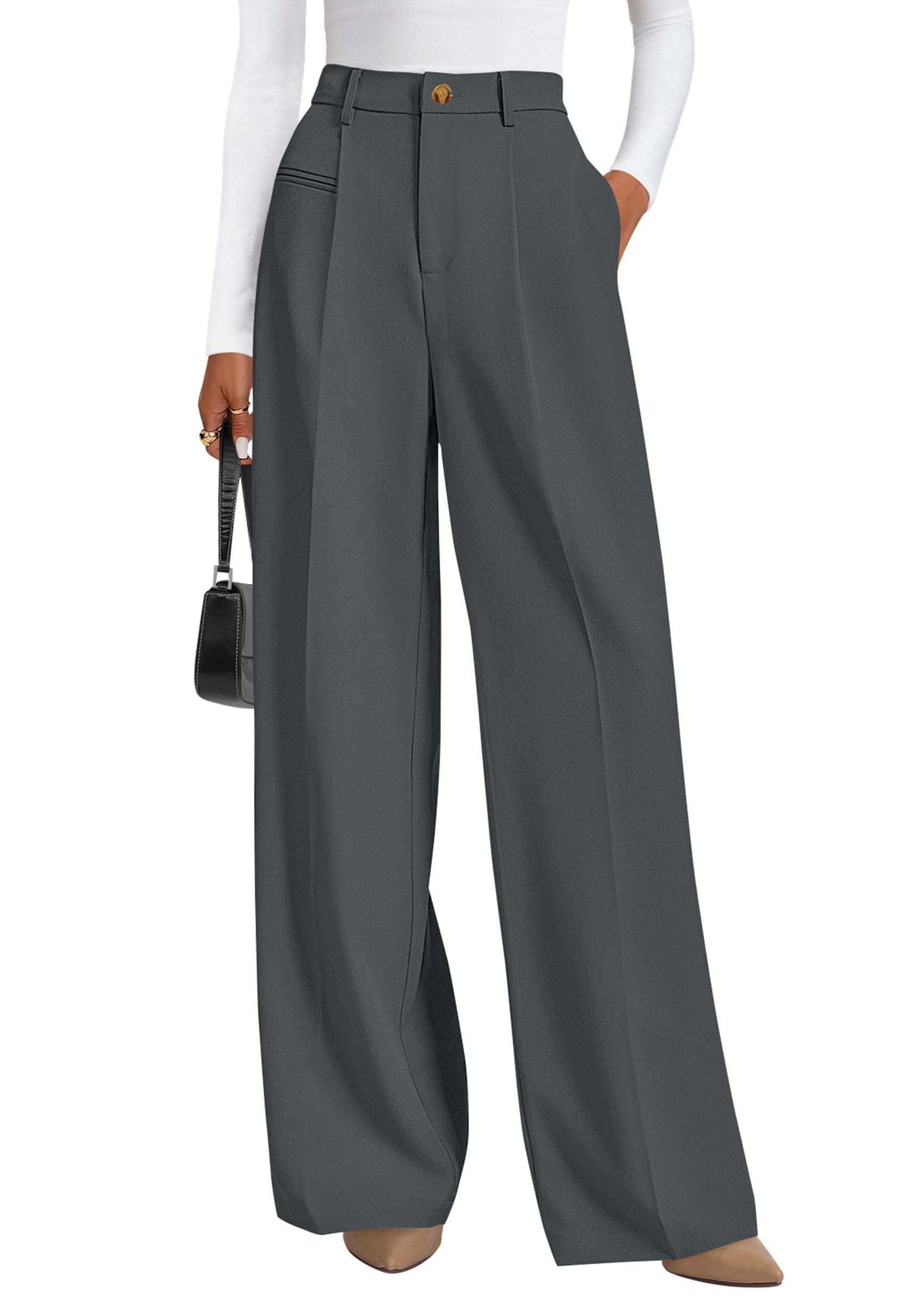 Women's Tailored Wide Leg Work Dress Pants,Dark Grey,XS