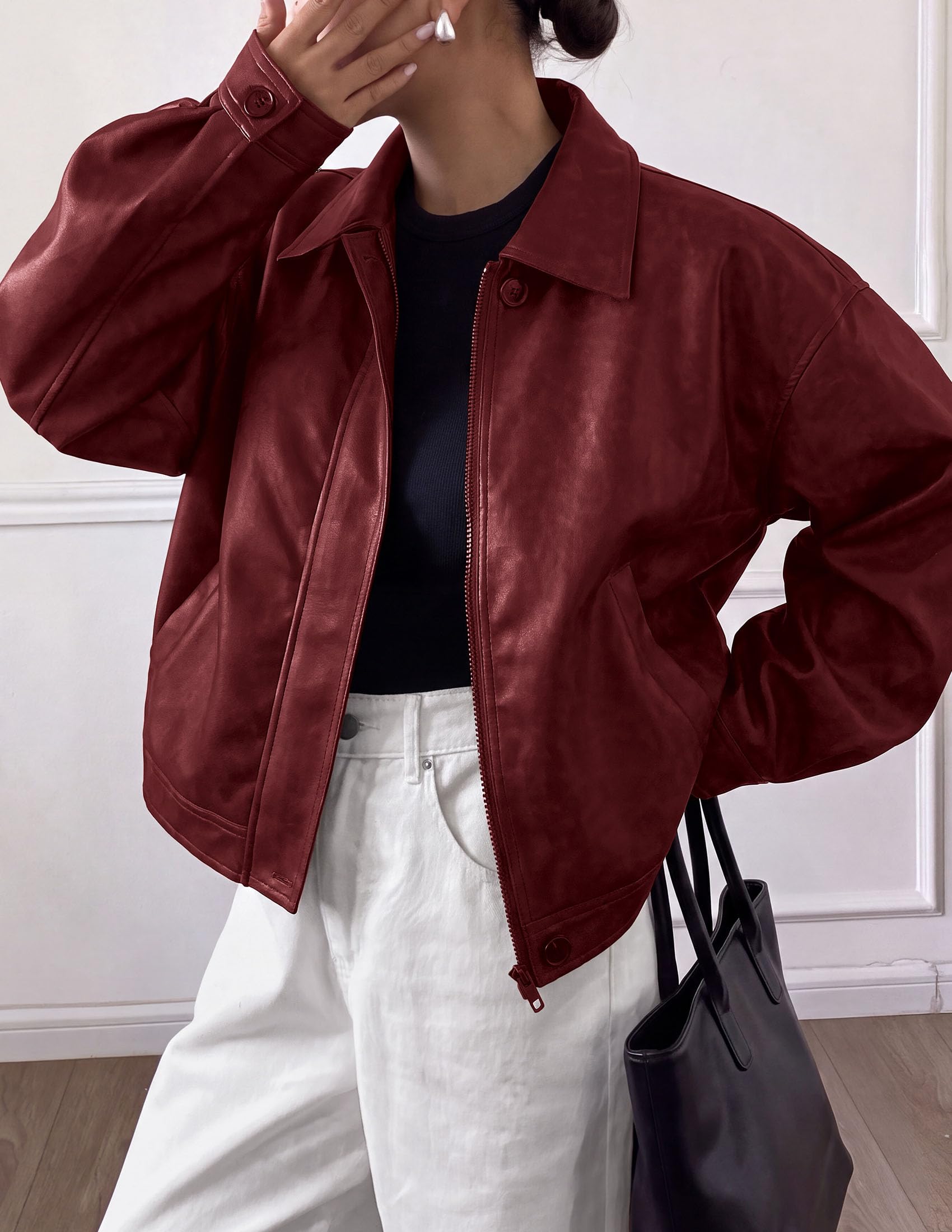 Women's Faux Leather Oversized Motorcycle Jackets Fall Outfits