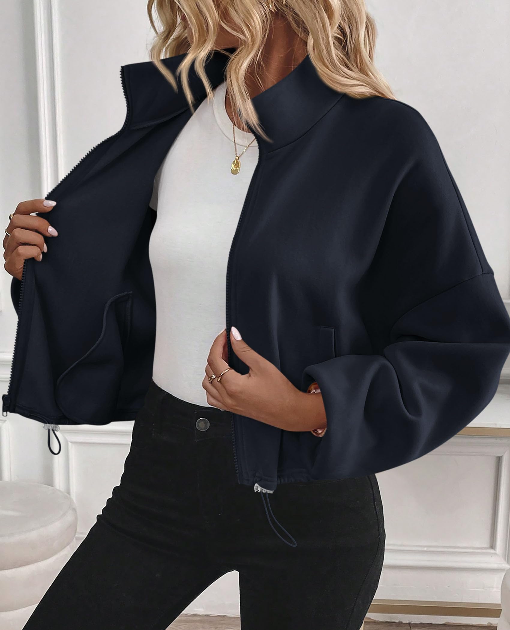 Women's Cropped Jacket Zip Up Fleece Sweatshirt Fall Outfits