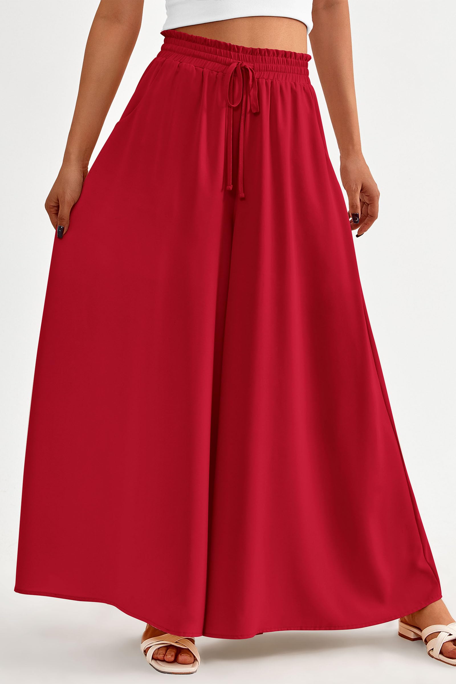 Summer Wide Leg Palazzo Pants for Women Casual,Red,S