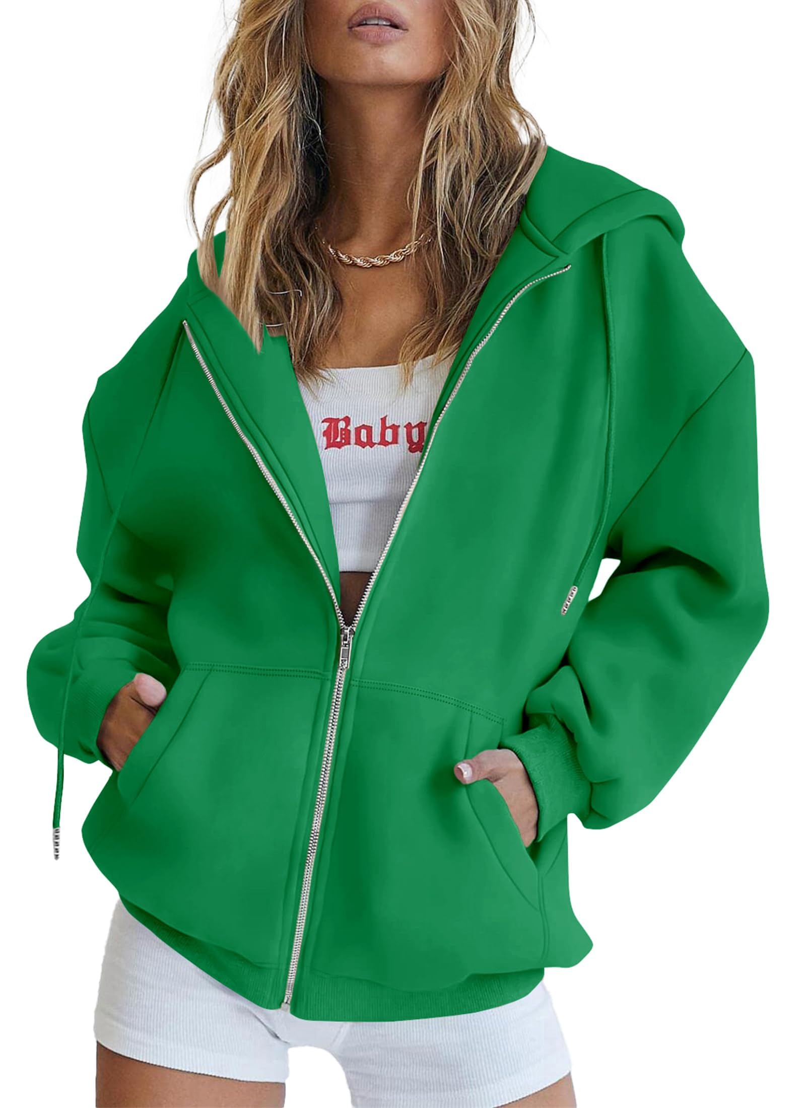 Women's Fall Zip Up Hoodies Sweatshirts Green