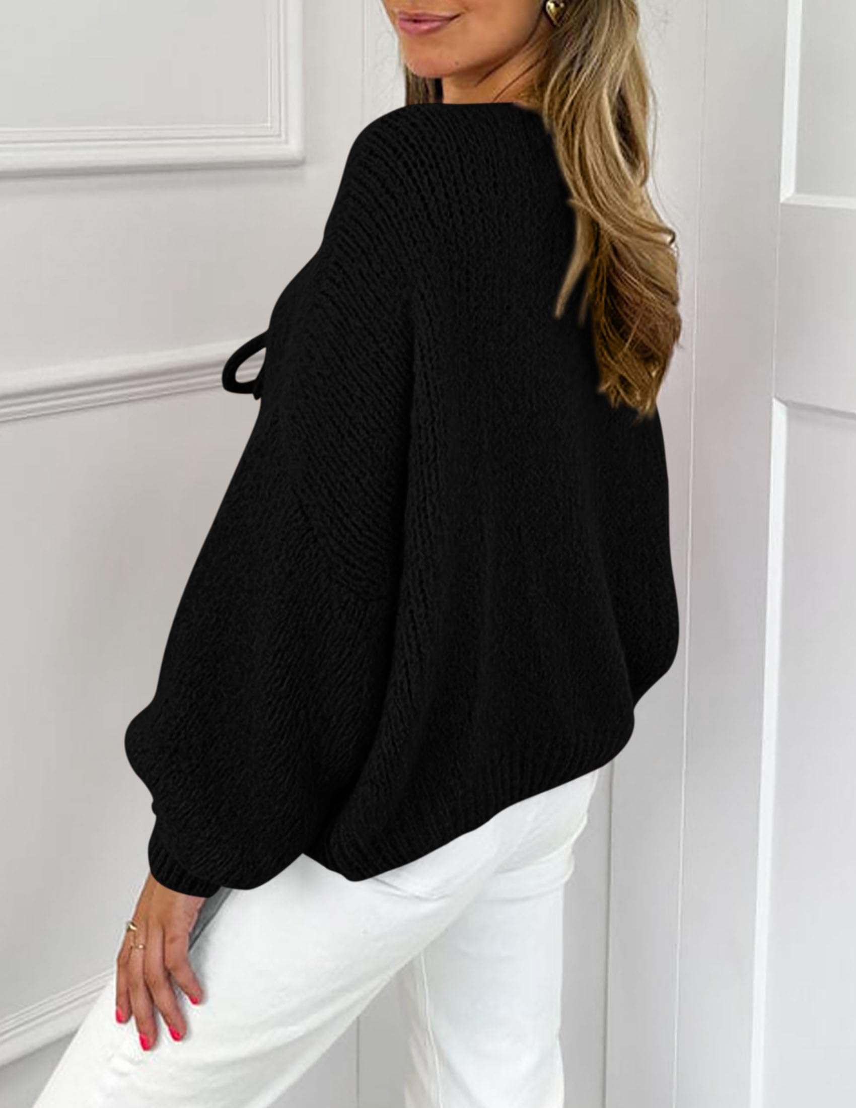 Women's Tie Front Bow Cardigan Sweaters(Black,Small)