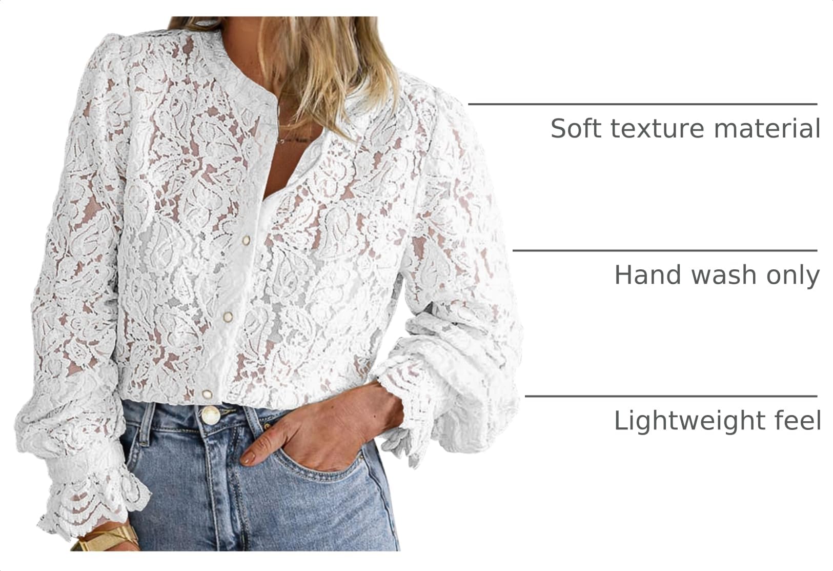 Women's Fall Trendy Long Sleeve Lace Tops(White,X-Large)