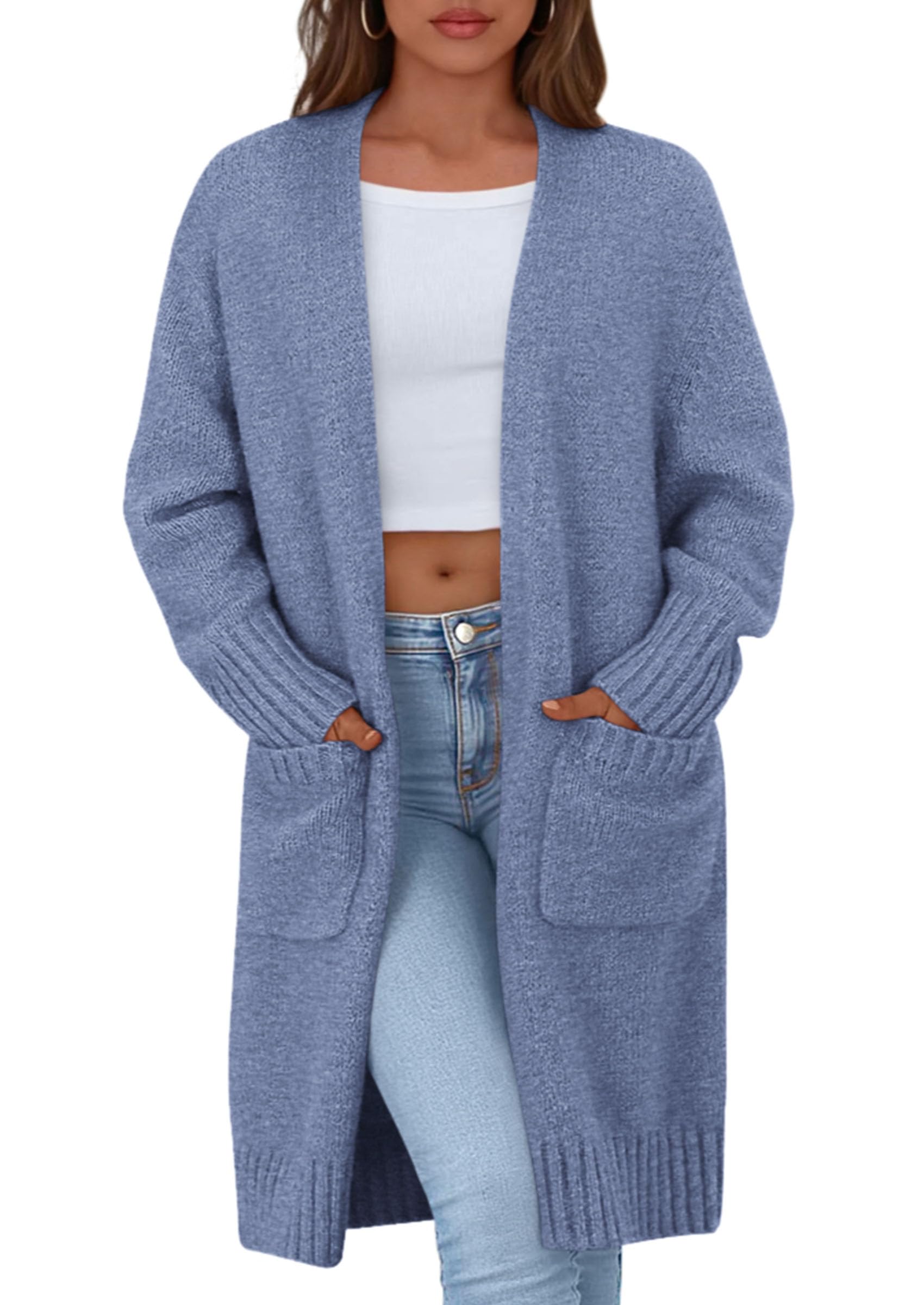 Open Front Cardigan Sweaters for Women,Grey Blue,S