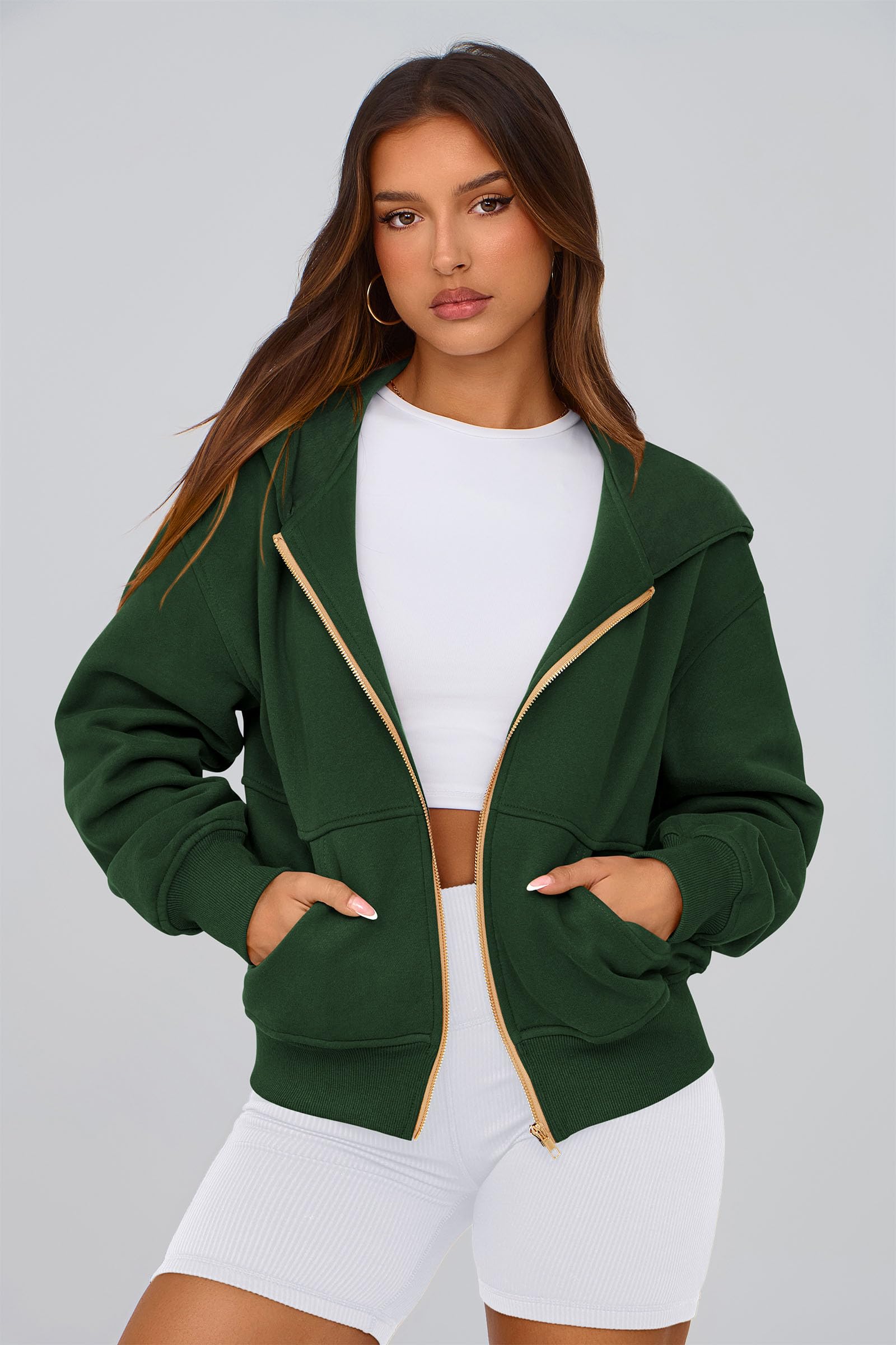 Hoodies for Women Fall Fashion Zip Up Fleece Plain Sweatshirt