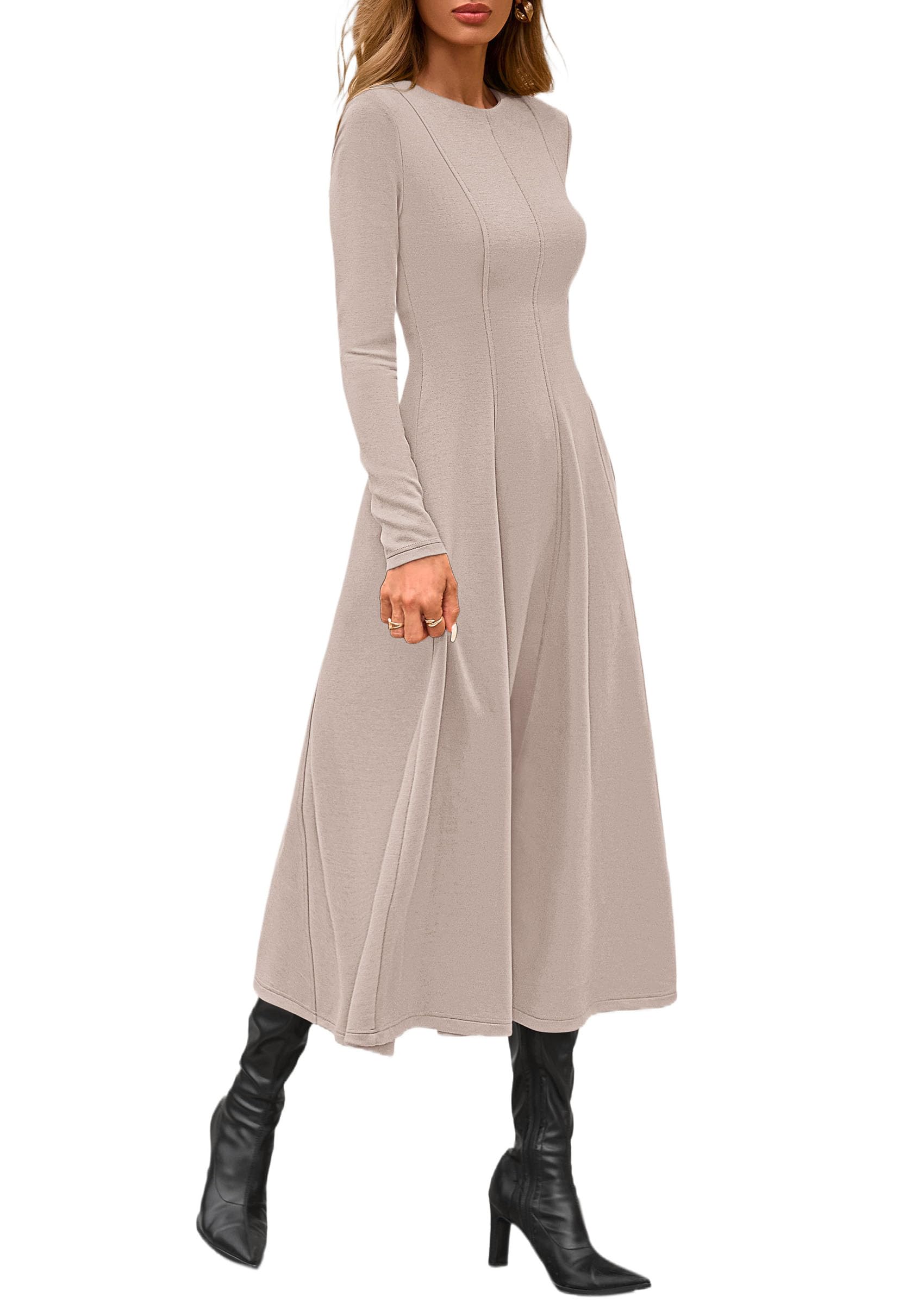 Women's Fall Long Sleeve A Line Midi Elegant Cocktail Dress